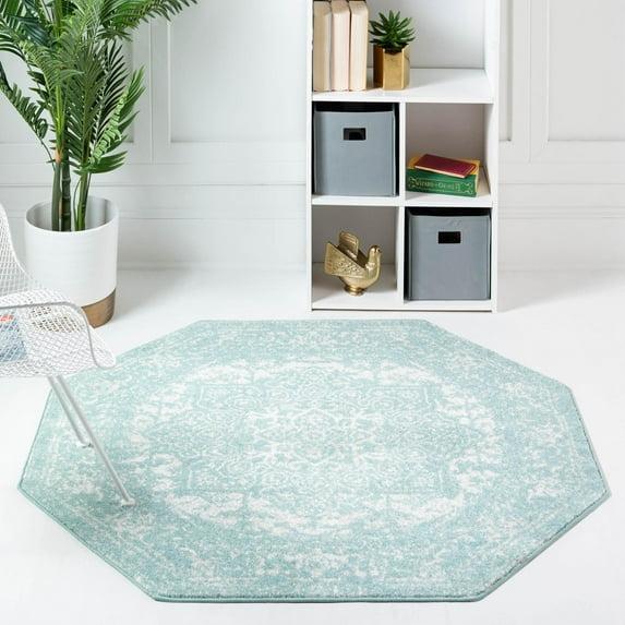 Unique Loom Richmond Collection Area Rug - Medallion (5' 3" Octagon Aqua/Ivory)