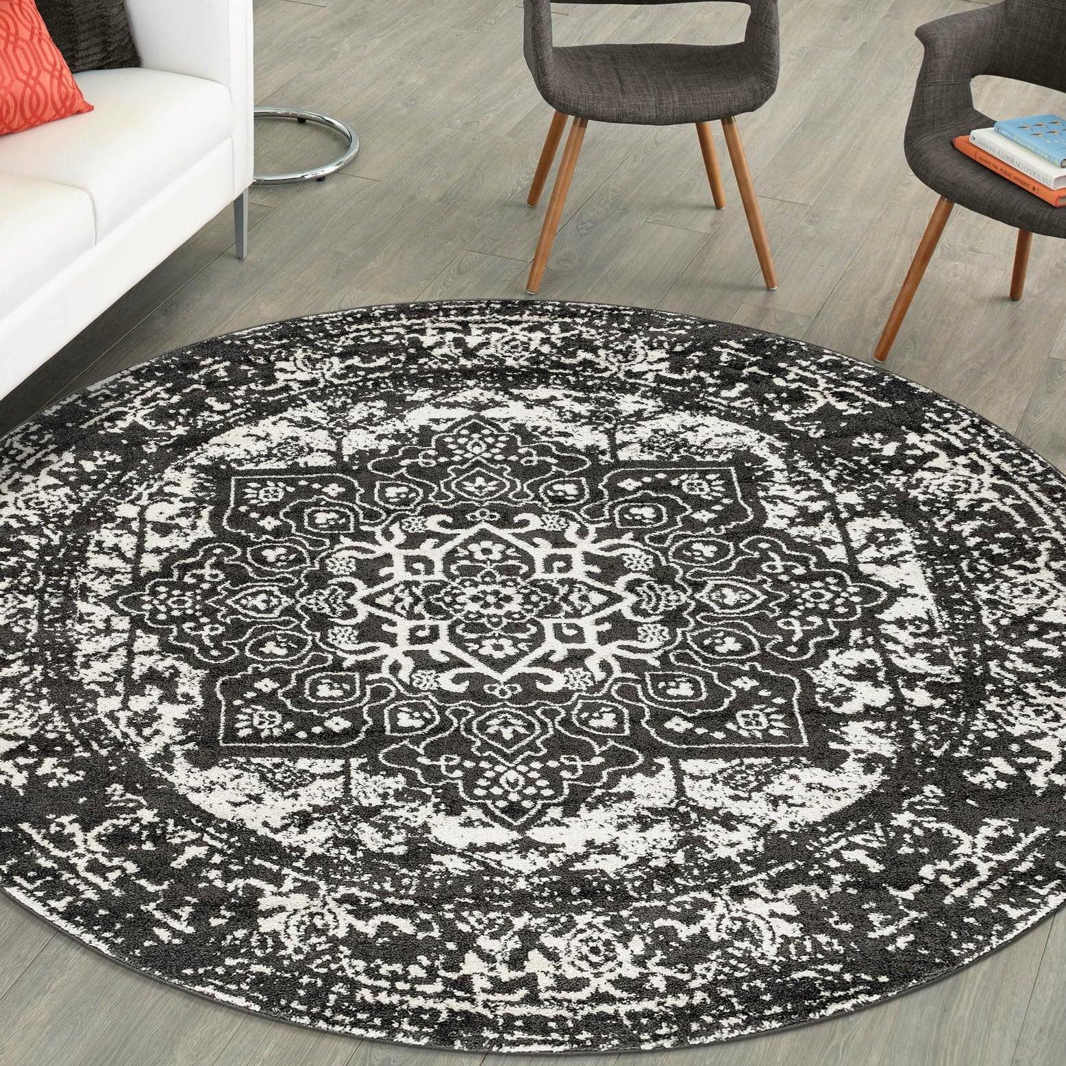 Unique Loom 5' 3 x 5' 3 Round Dark Gray Richmond Medallion Area Rug
