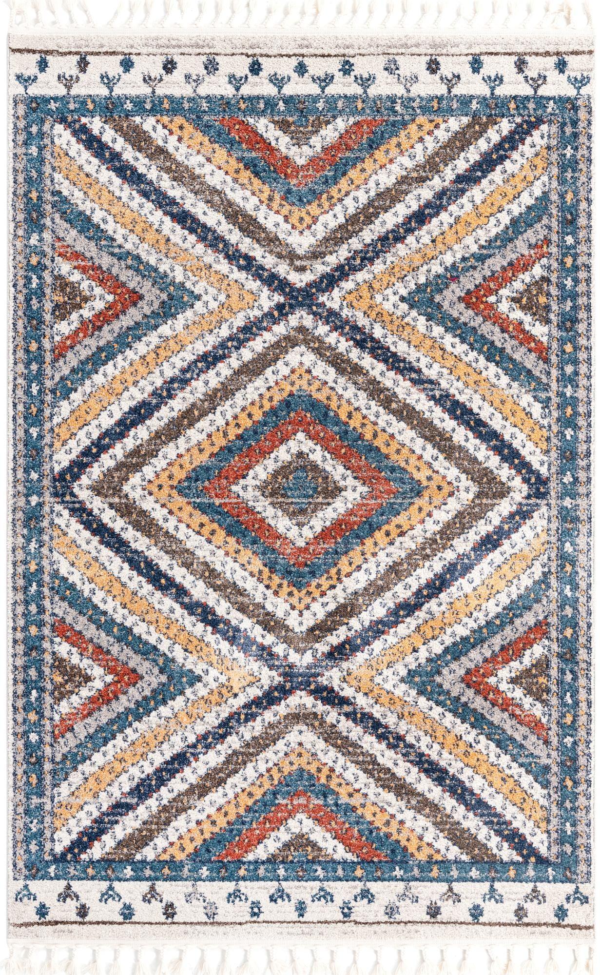 Blue Geometric Braided Synthetic Rectangular Area Rug