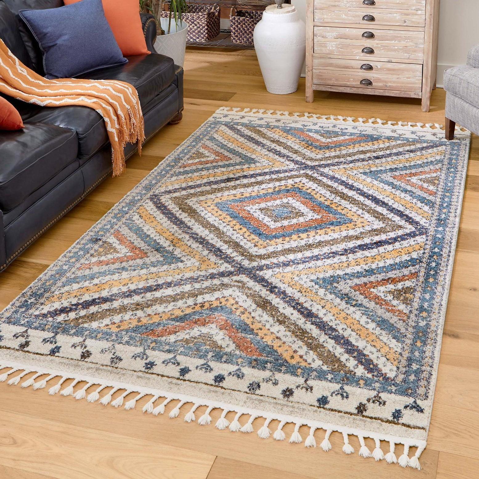 Blue Geometric Braided Synthetic Rectangular Area Rug