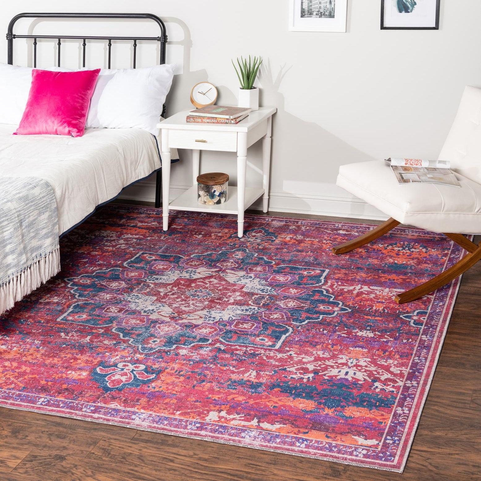 Francesca Square Multi-Fuchsia Washable Medallion Area Rug