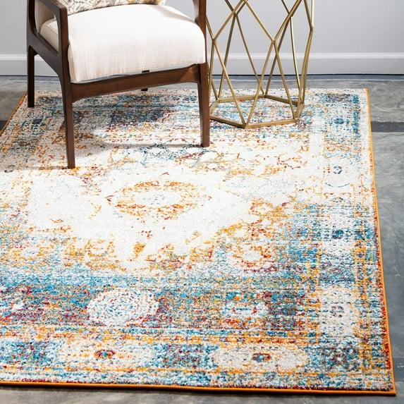 Unique Loom Rosso Collection Area Rug - Bellini (5' 1" x 8' Rectangle Beige/Blue)