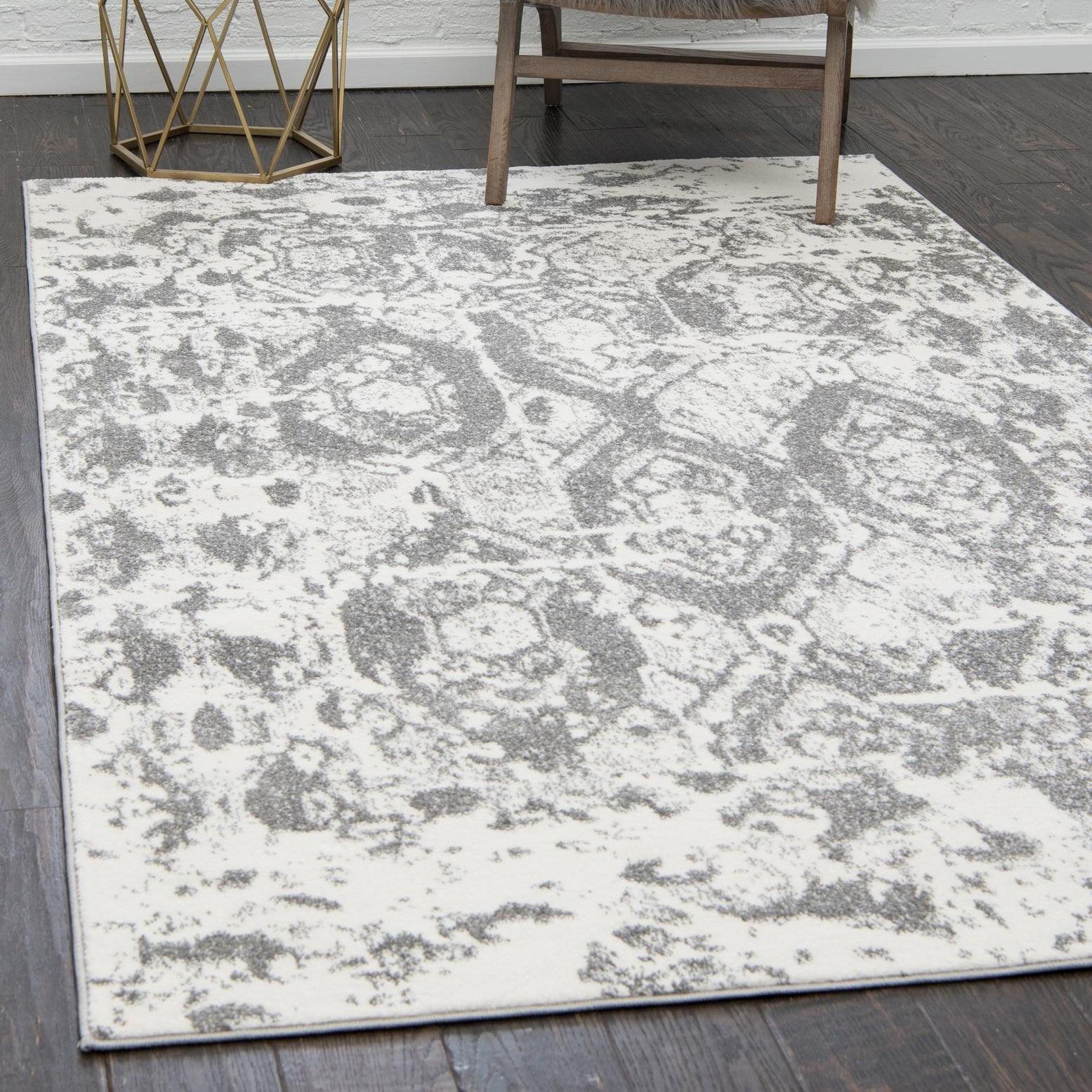 Unique Loom Rosso Collection Area Rug - Piazza (5' 1" x 8' Rectangle Light Gray/Ivory)
