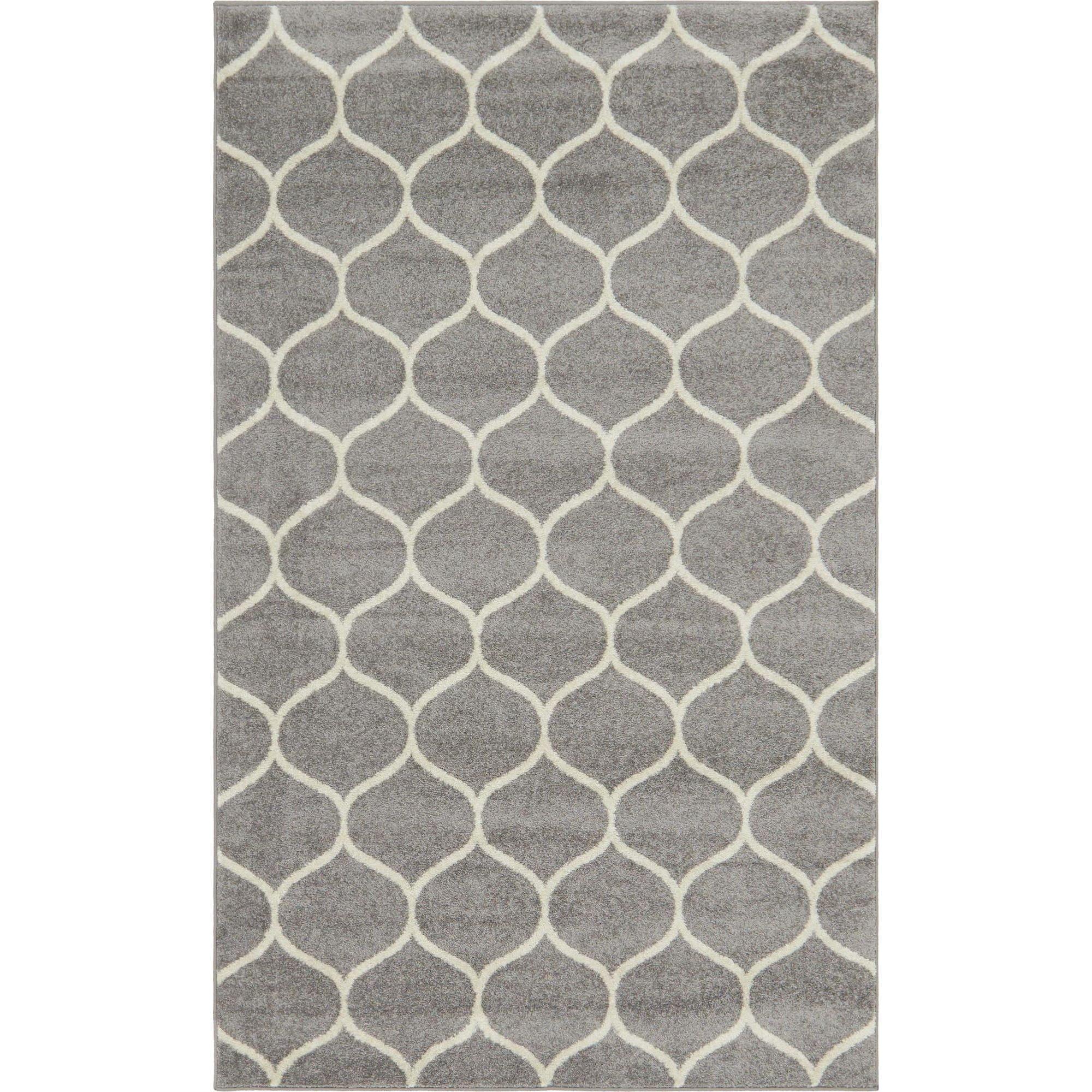 Modern Light Gray Trellis 5' x 8' Synthetic Area Rug