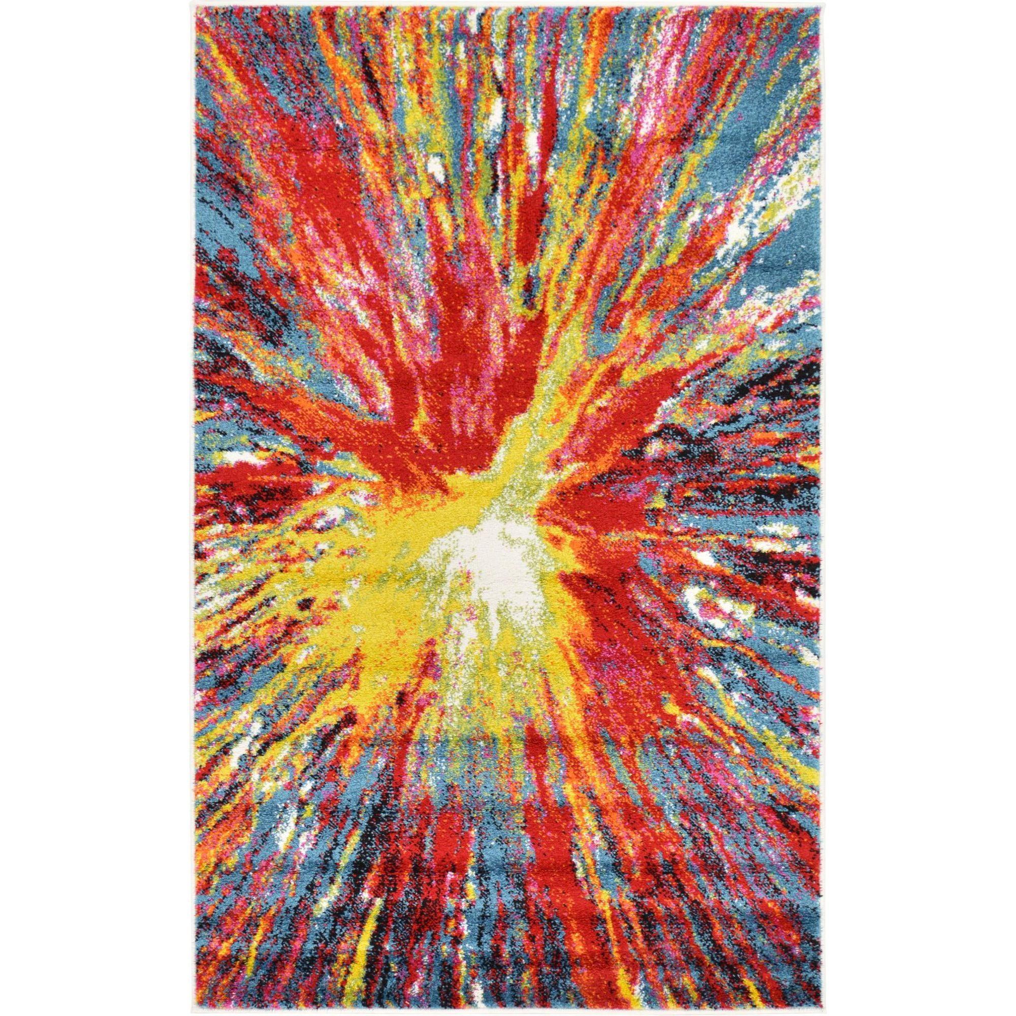 Vibrant Abstract Red 9' x 12' Synthetic Easy-Care Area Rug