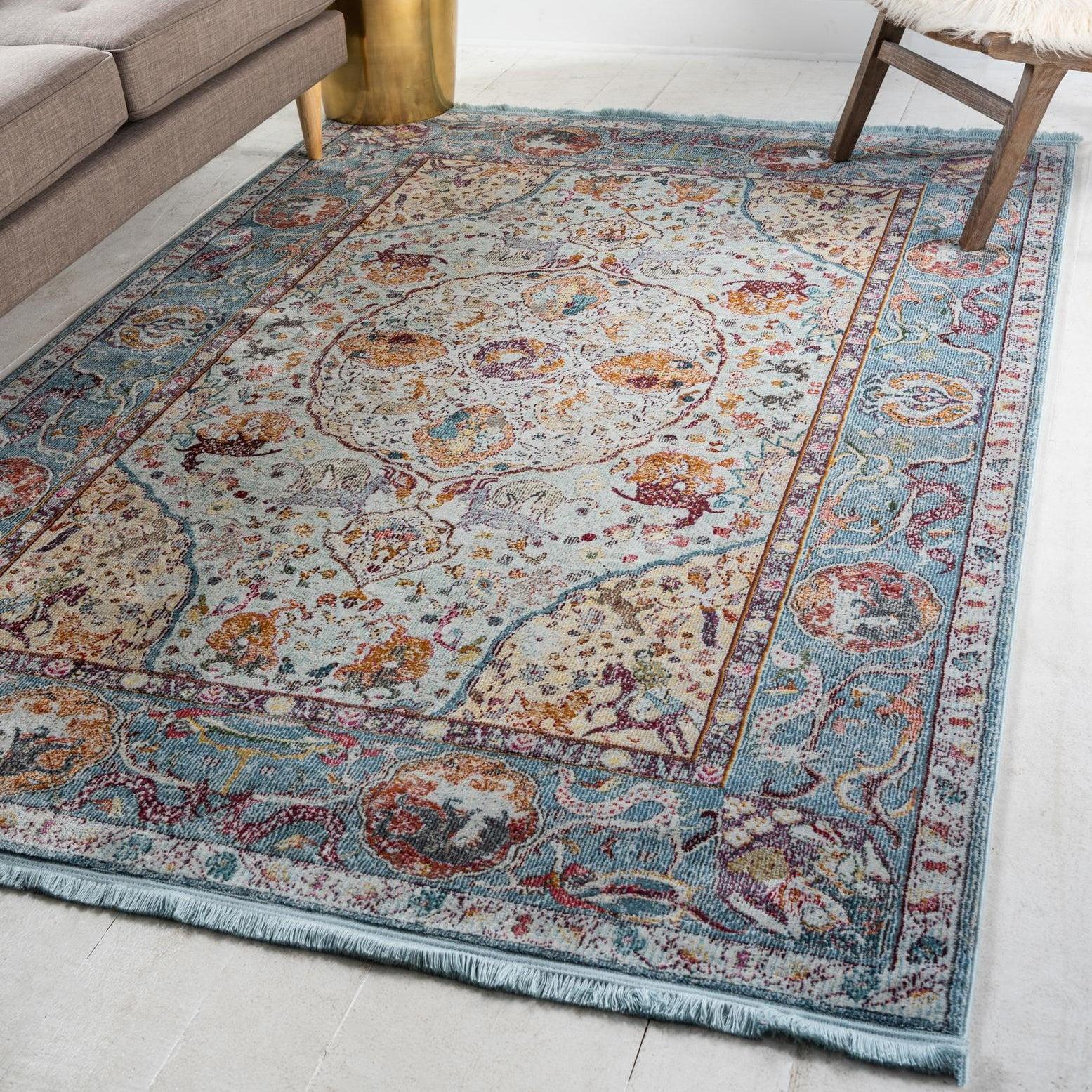 Light Blue Rectangular Synthetic Stain-Resistant Area Rug