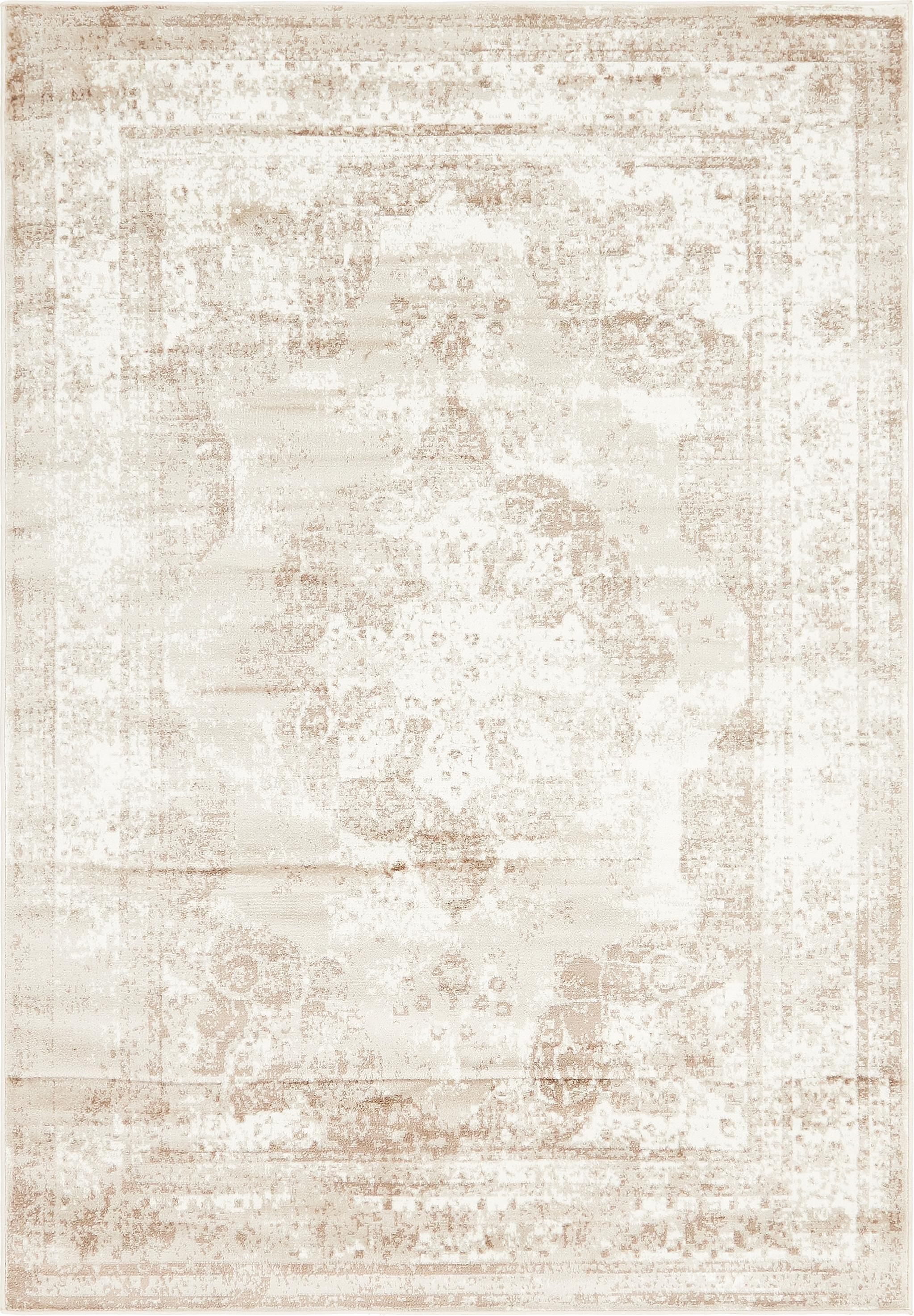 Beige 6'x9' Rectangular Synthetic Easy-Care Stain-Resistant Rug