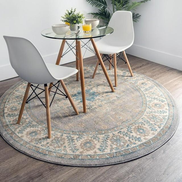 Unique Loom 5' 1 x 5' 1 Round Gray Salzburg Altstadt Area Rug