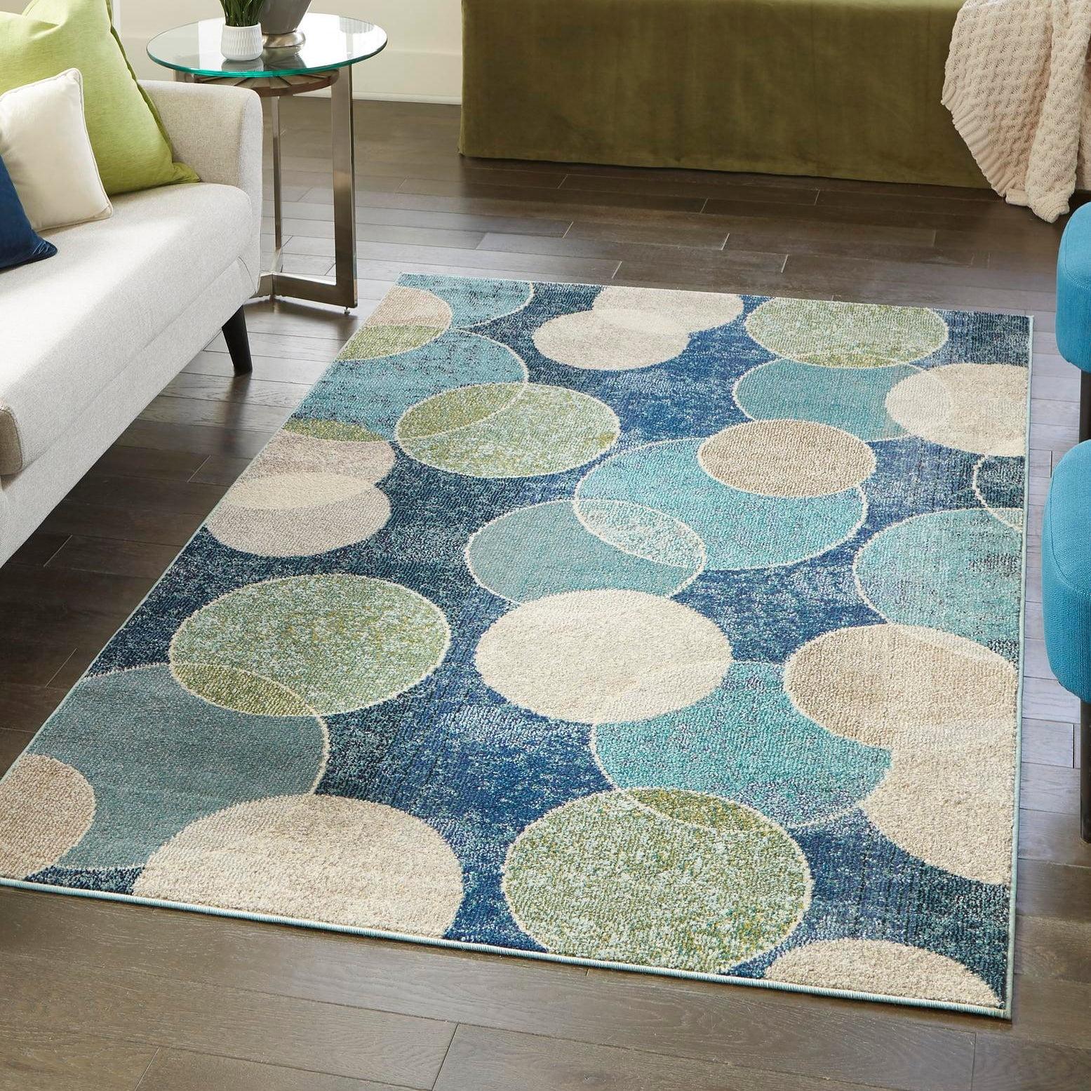 Navy Blue Abstract Synthetic 4' x 6' Stain-Resistant Rug