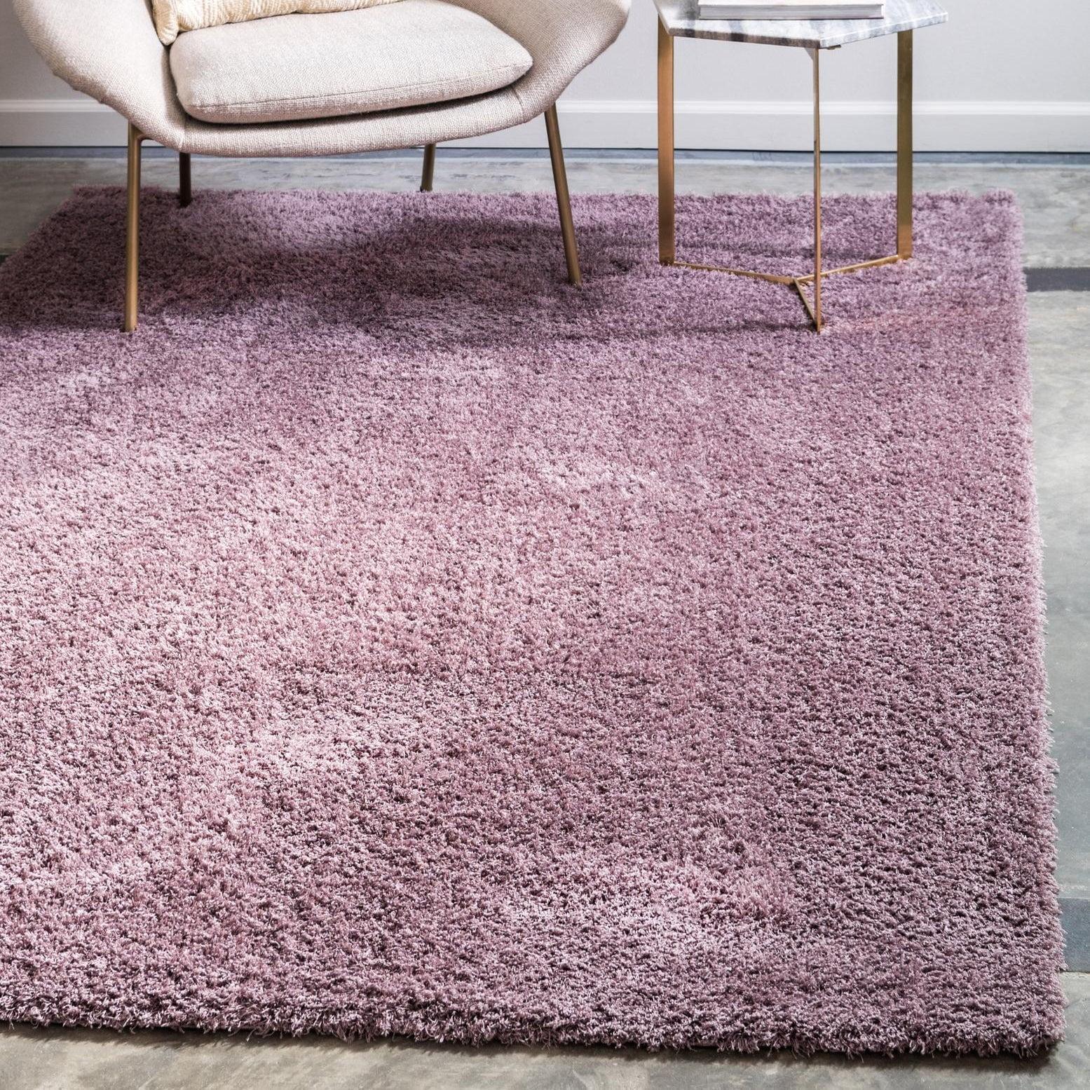 Mauve Rectangular Solid Shag Synthetic Area Rug 5' x 8'