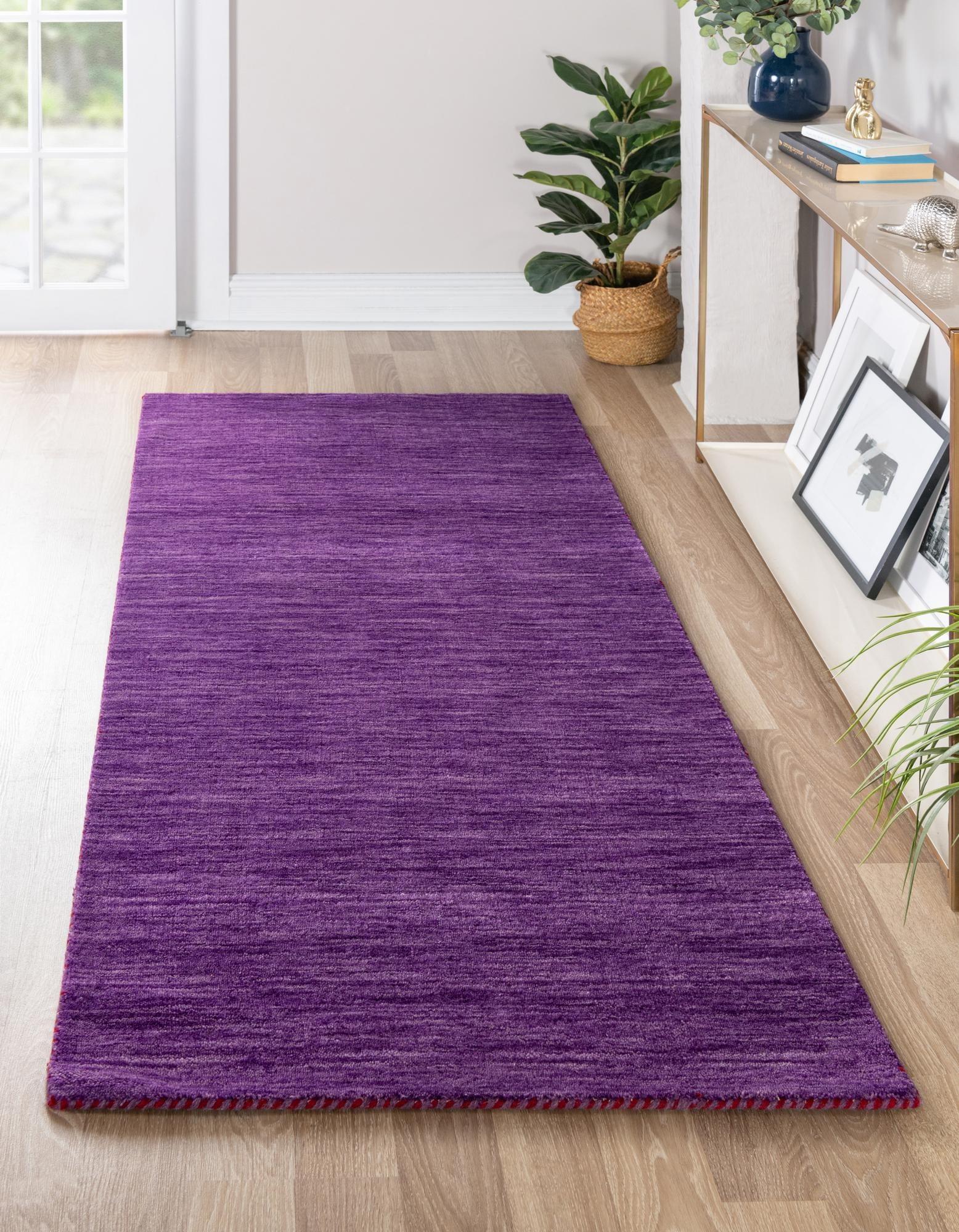 Handmade Purple Wool Runner Rug with Solid Pattern