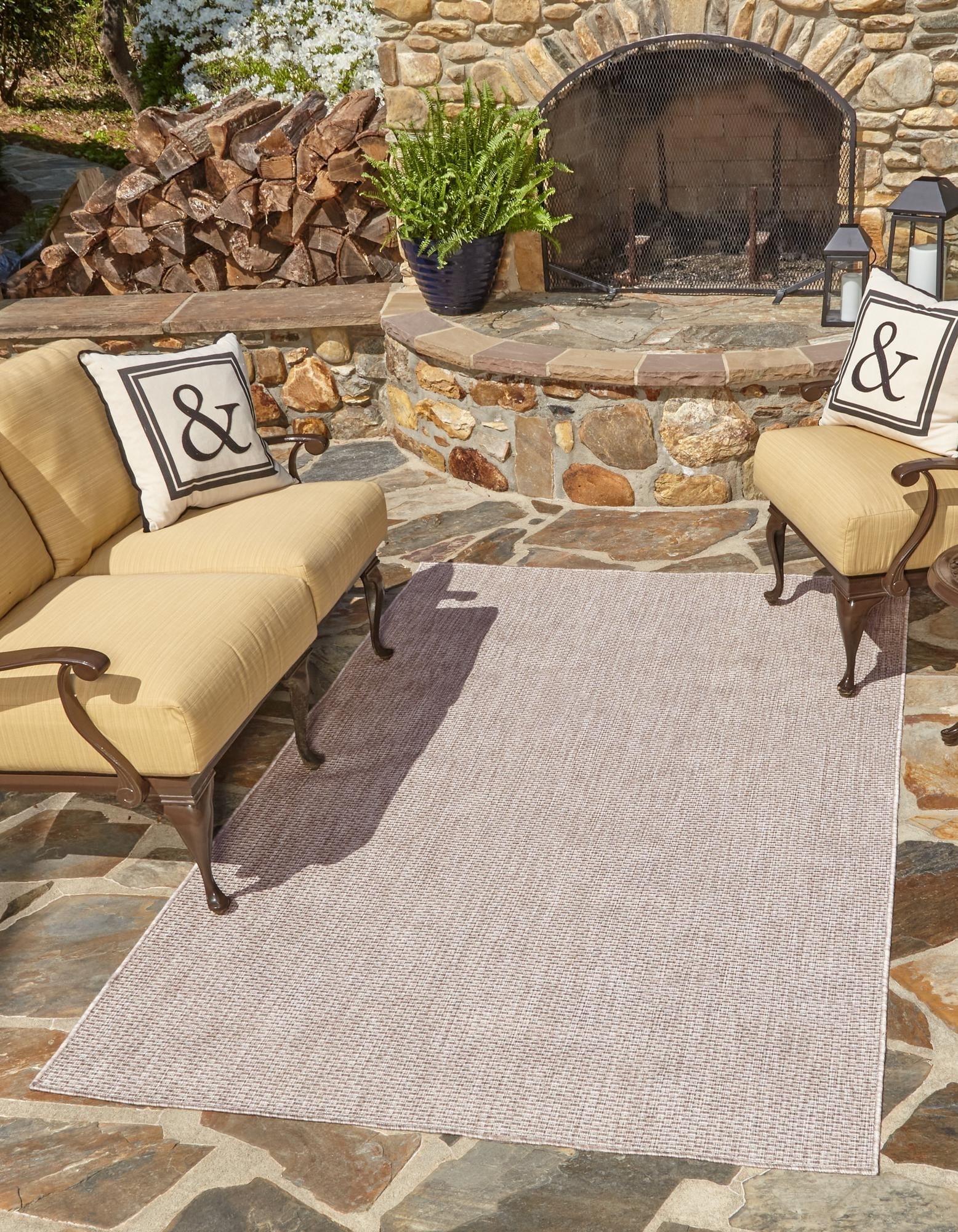 Beige Rectangular Stain-Resistant Outdoor Area Rug