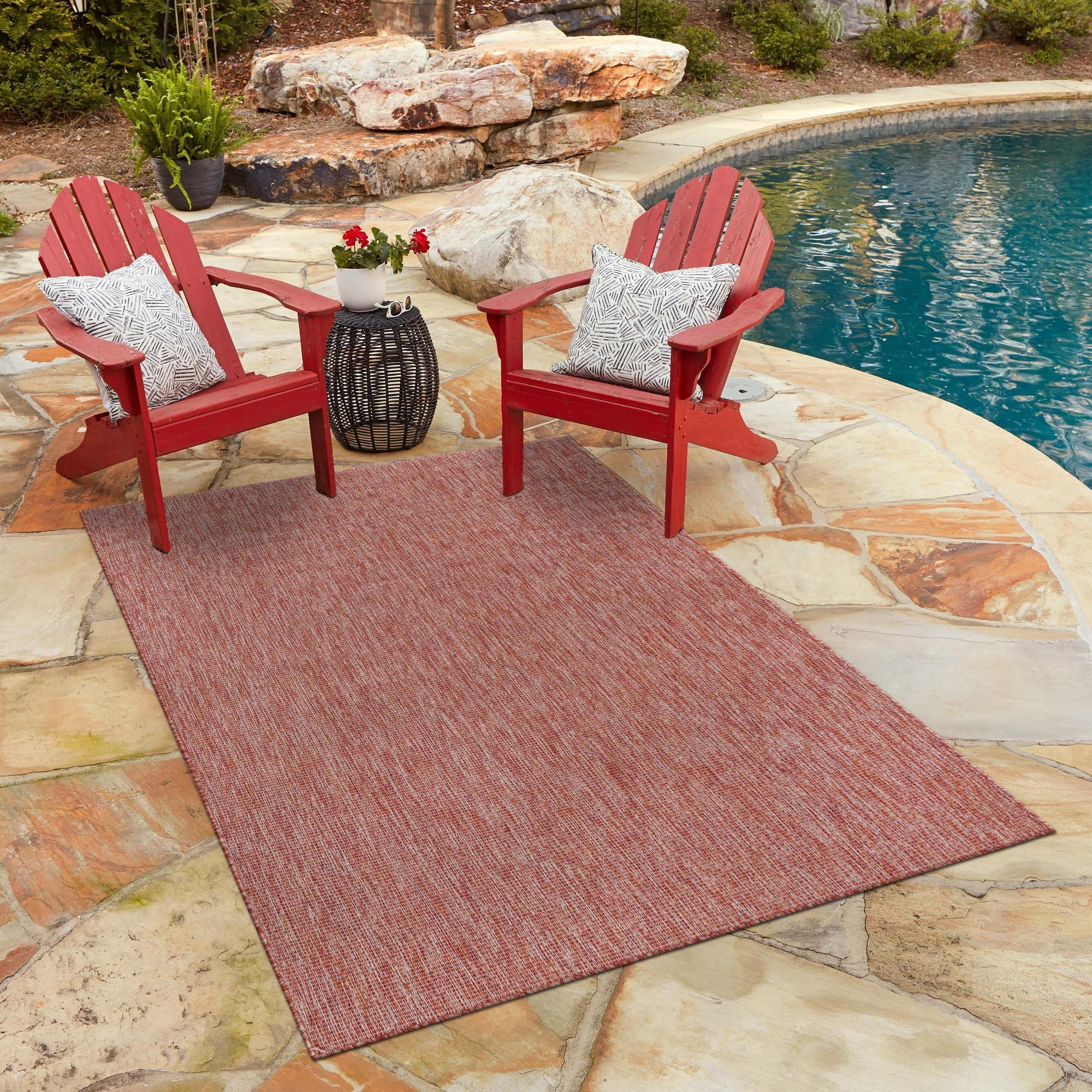 Rust Red Synthetic 4' x 6' Reversible Outdoor Rug