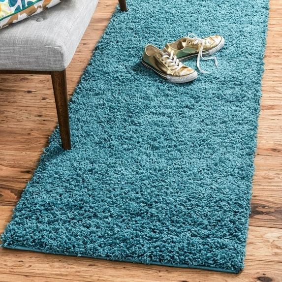 Unique Loom 2' 2 x 6' 7 Solid Shag Deep Aqua Blue Area Rug