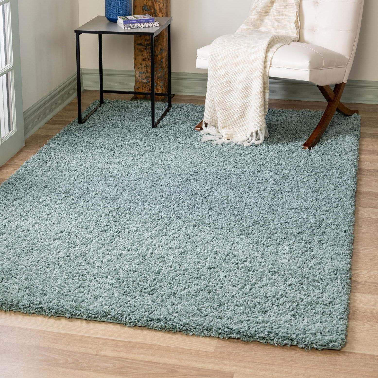 Unique Loom 4' 1 x 6' 1 Solid Shag Light Slate Blue Area Rug