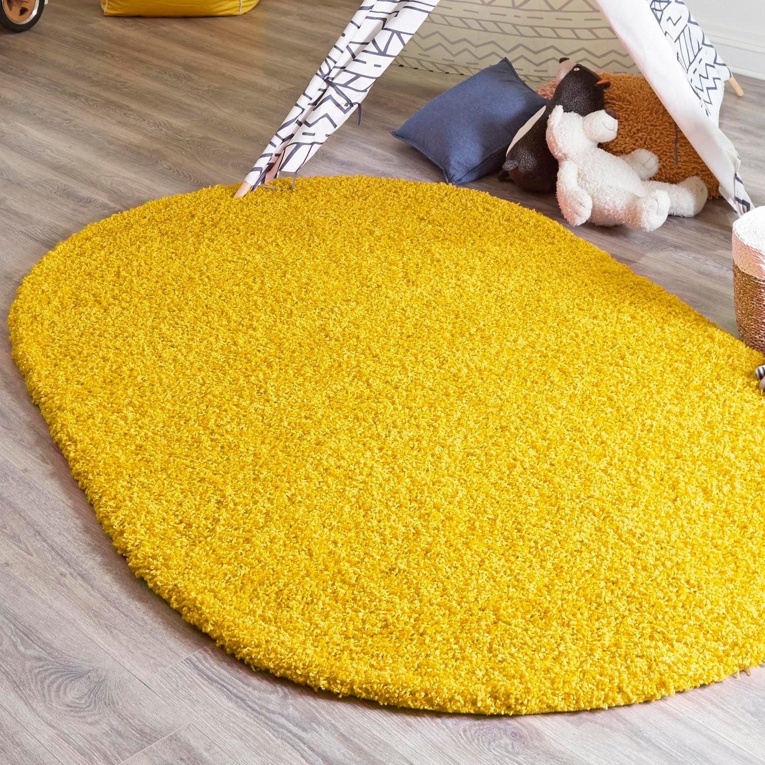 Unique Loom Solid Shag Collection Area Rug (5' 3" x 8' Oval Tuscan Sun Yellow)