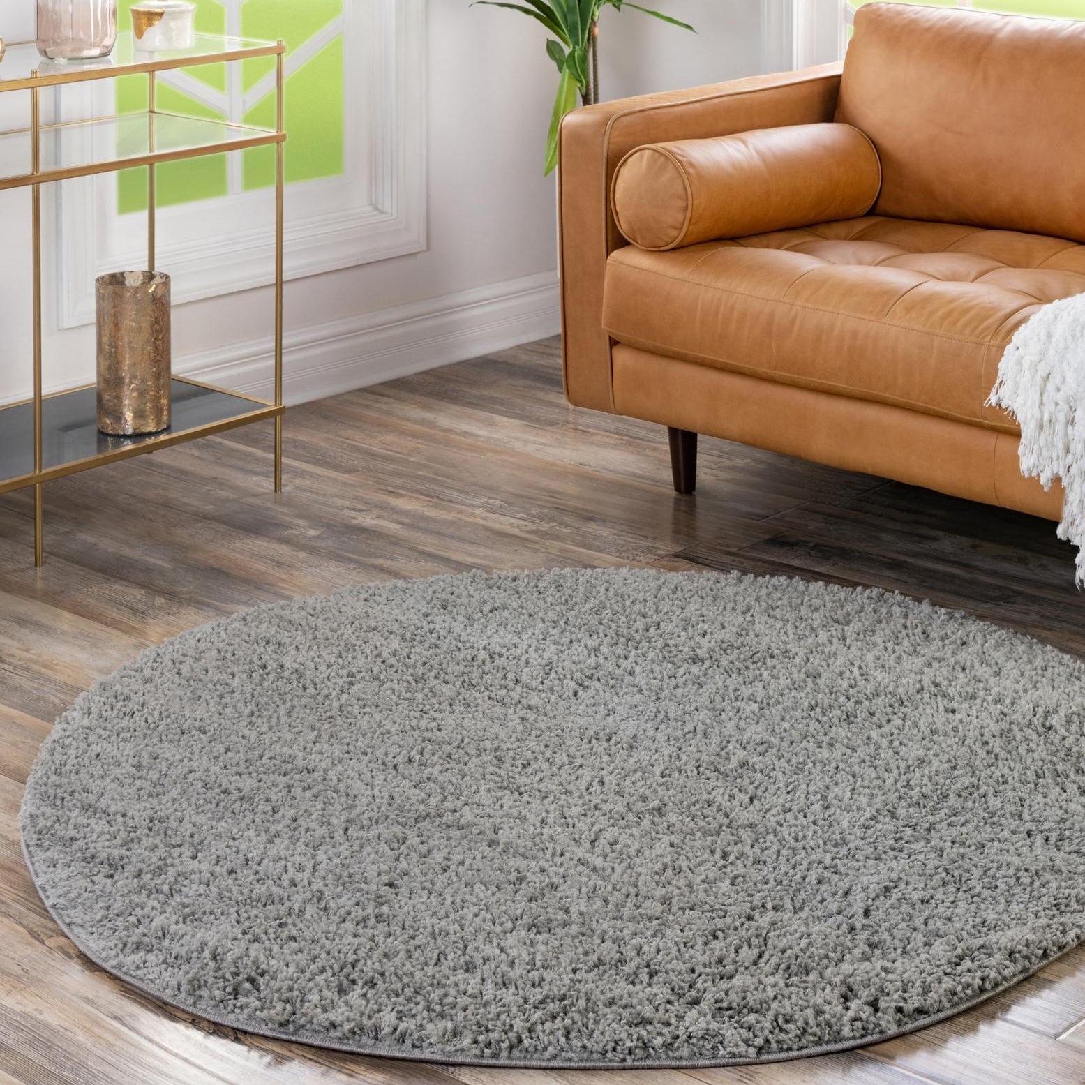 Unique Loom 8' 0 x 8' 0 Round Solid Shag Cloud Gray Area Rug