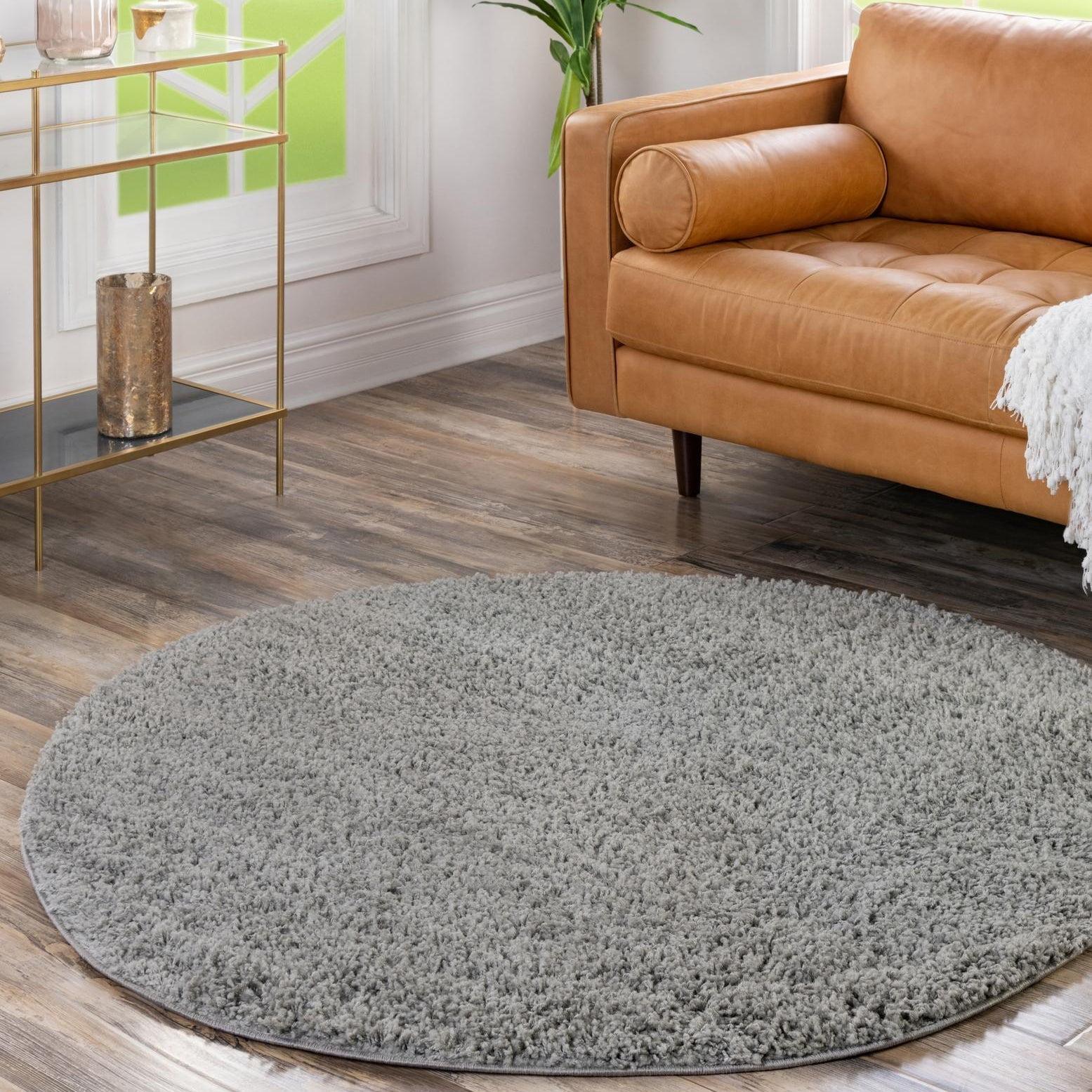 Unique Loom 8' 0 x 8' 0 Round Solid Shag Cloud Gray Area Rug
