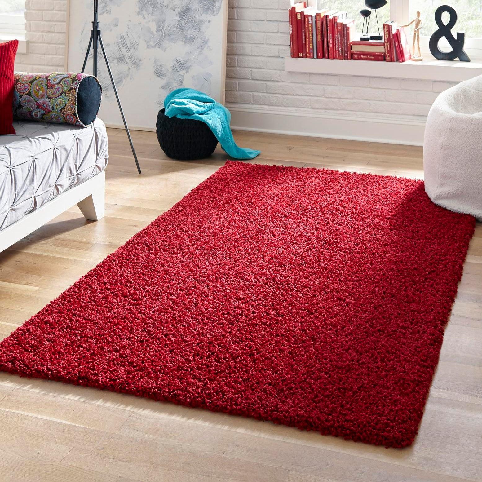 Unique Loom Solid Shag Collection Area Rug (10' x 13' 1" Rectangle Cherry Red)