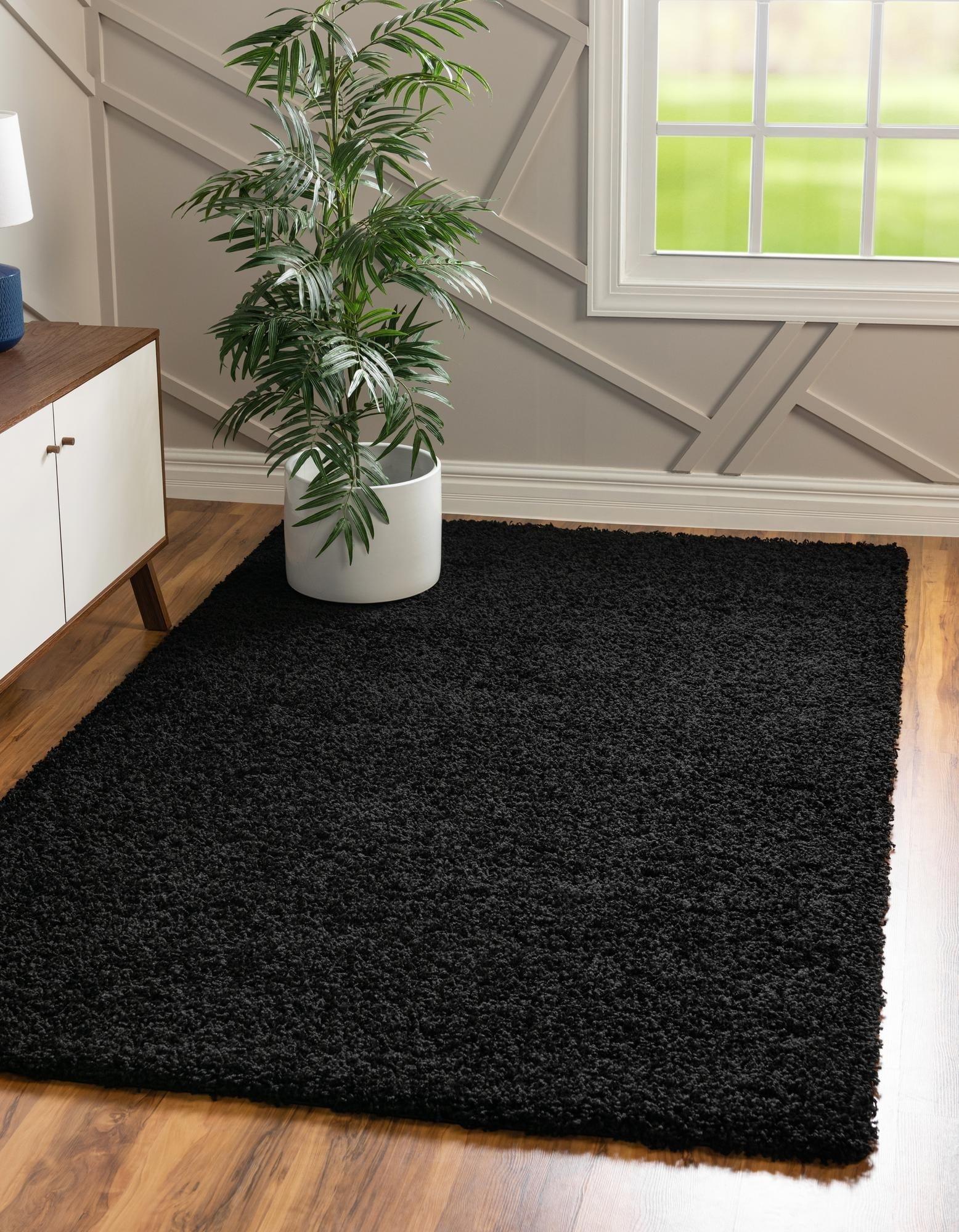 Jet Black 8' x 10' Solid Shag Synthetic Area Rug