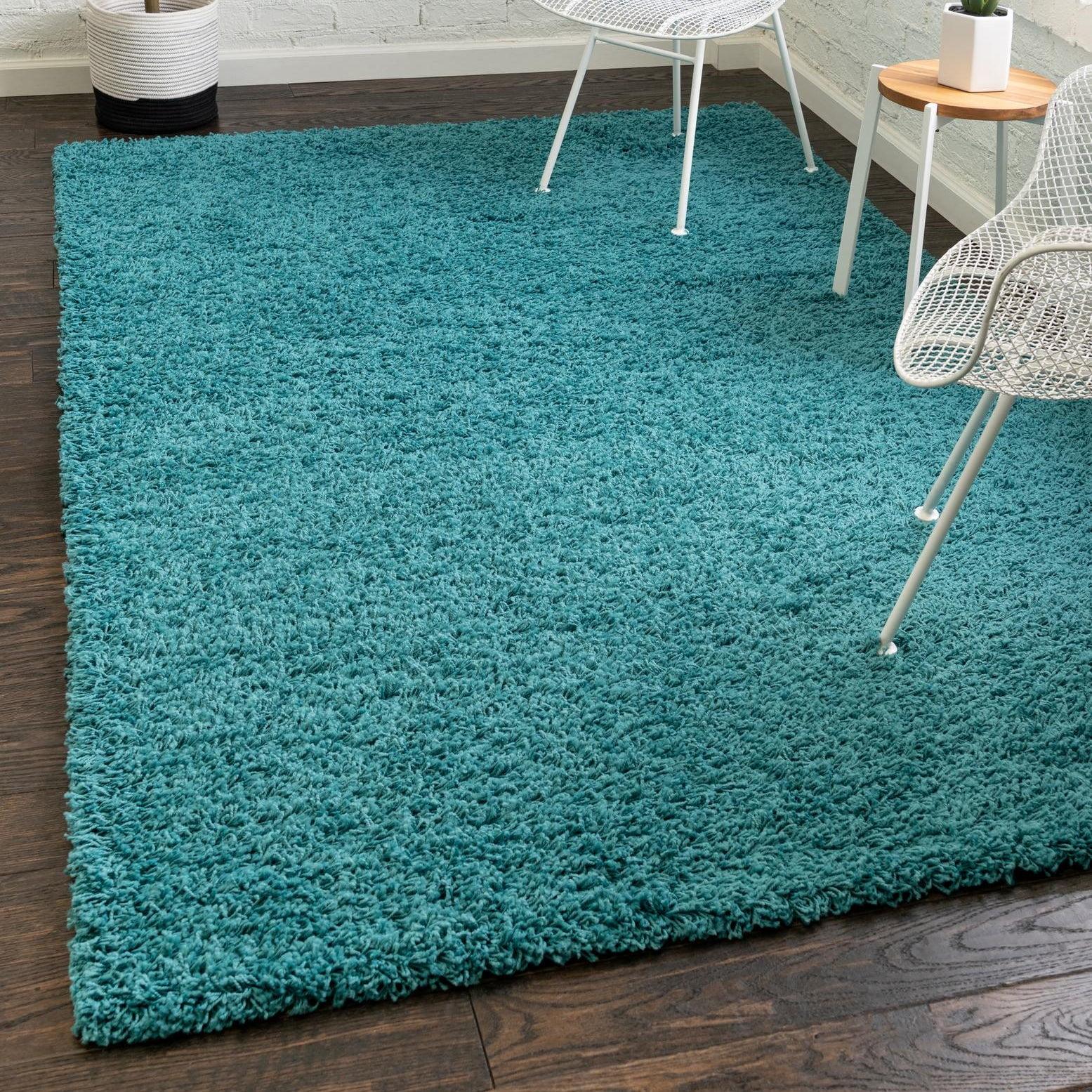 Unique Loom 10' 0 x 13' 1 Rectangle Solid Shag Deep Aqua Blue Area Rug