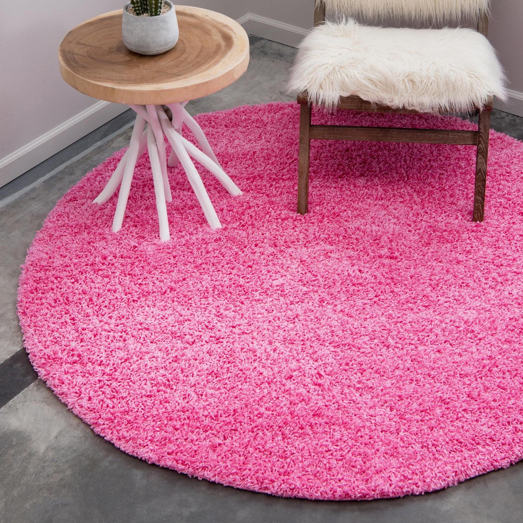 Unique Loom 8' 0 x 8' 0 Round Solid Shag Taffy Pink Area Rug