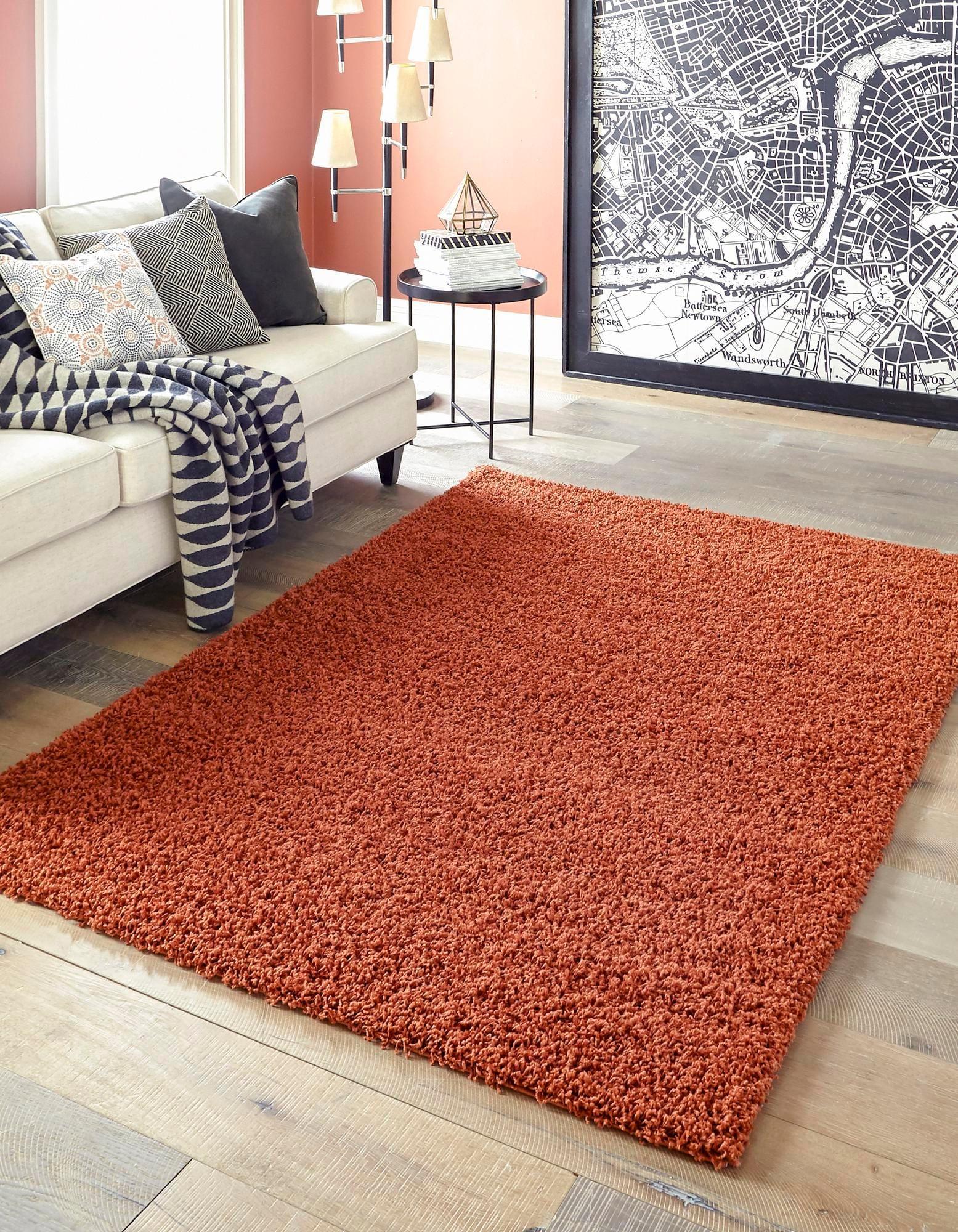 Luxurious Terracotta Solid Shag 9' x 12' Easy-Care Rug