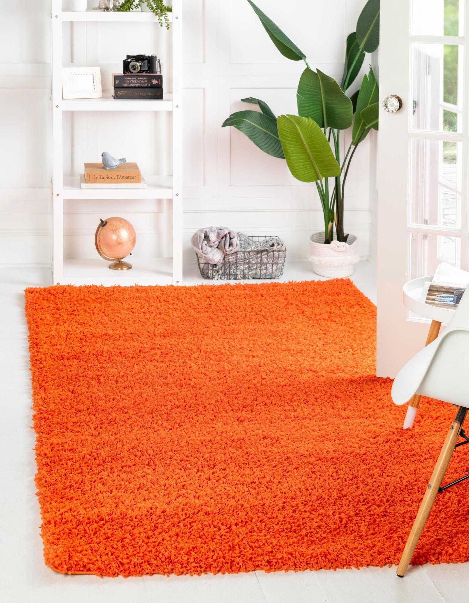 Tiger Orange Rectangular Synthetic Shag Area Rug 2'2" x 3'1"