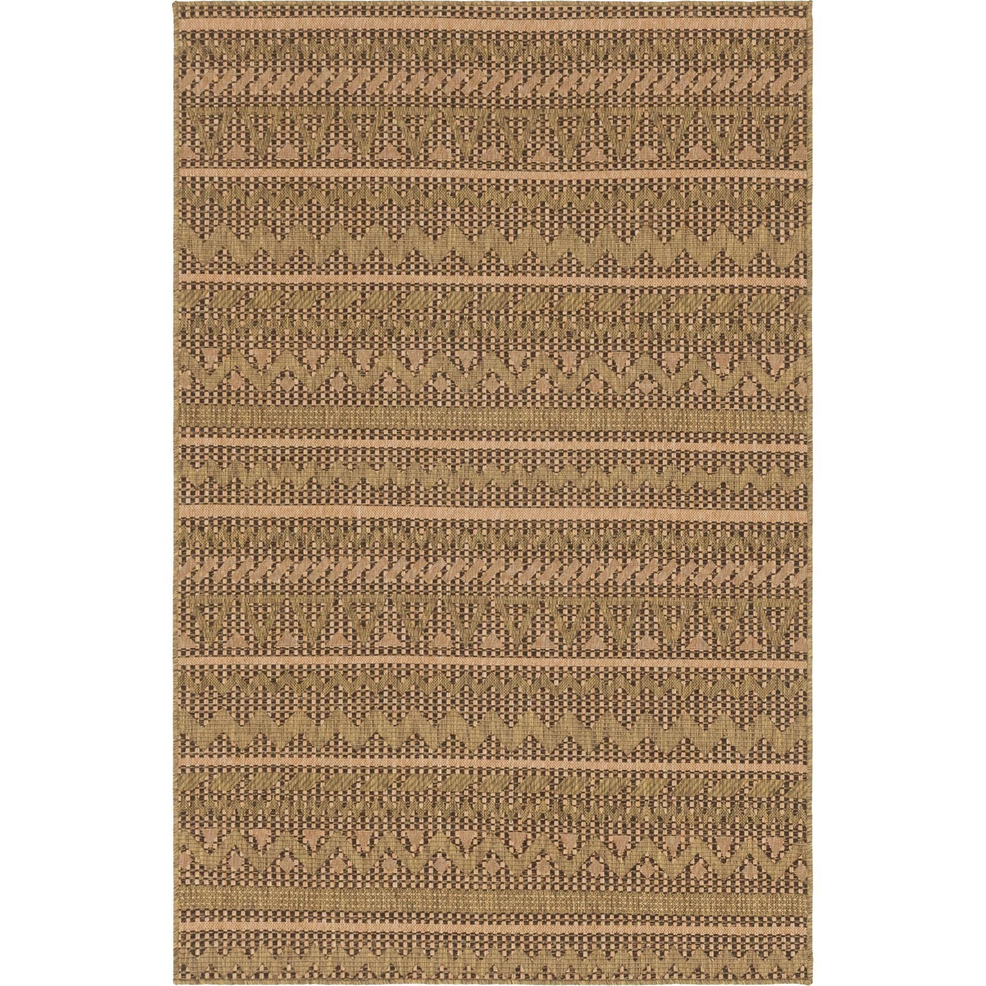 Light Brown Synthetic Stripe Outdoor Rug 5'1" x 8'