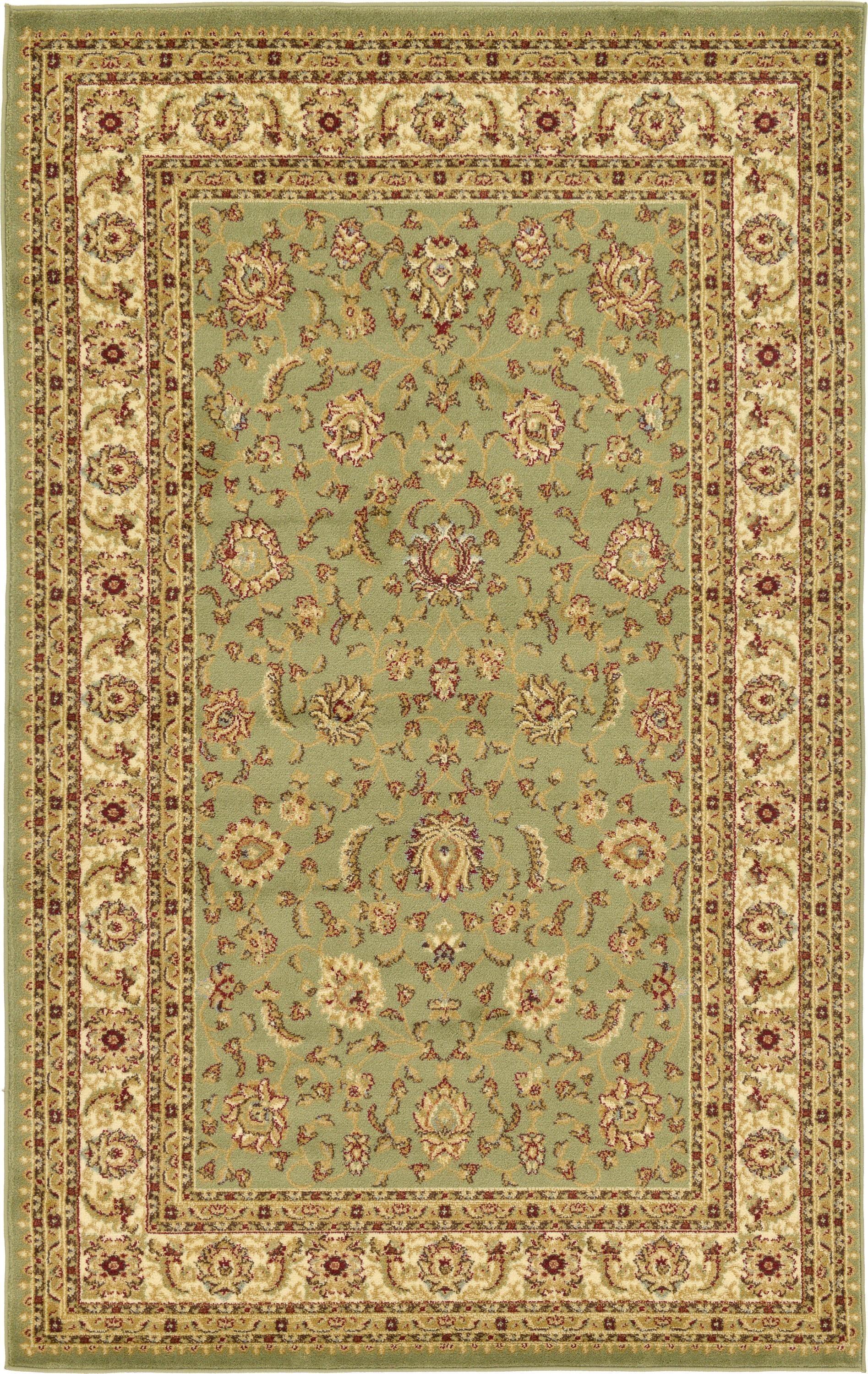 Green Rectangular Synthetic Easy Care Area Rug