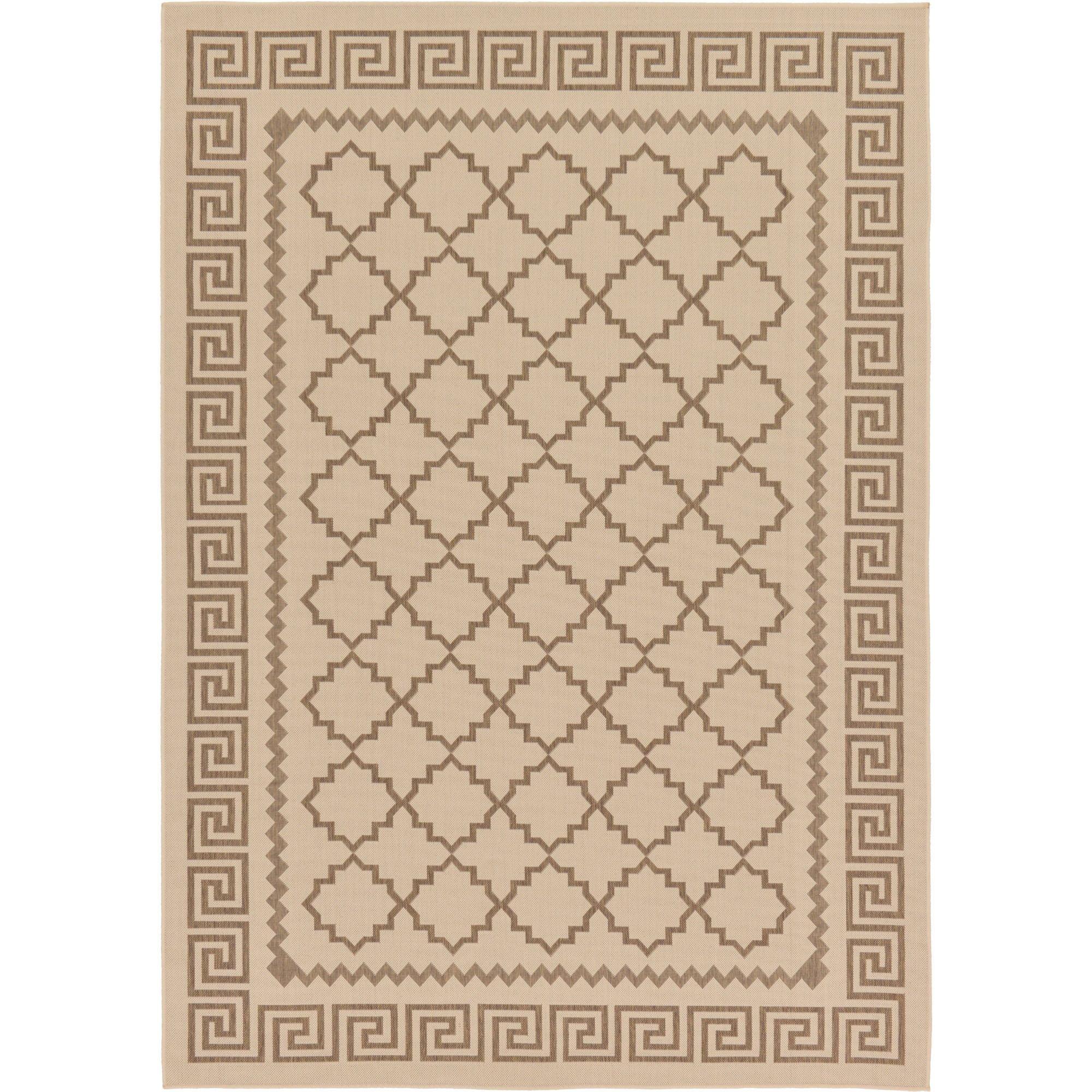 Beige and Brown Geometric Outdoor Area Rug 7' x 10'