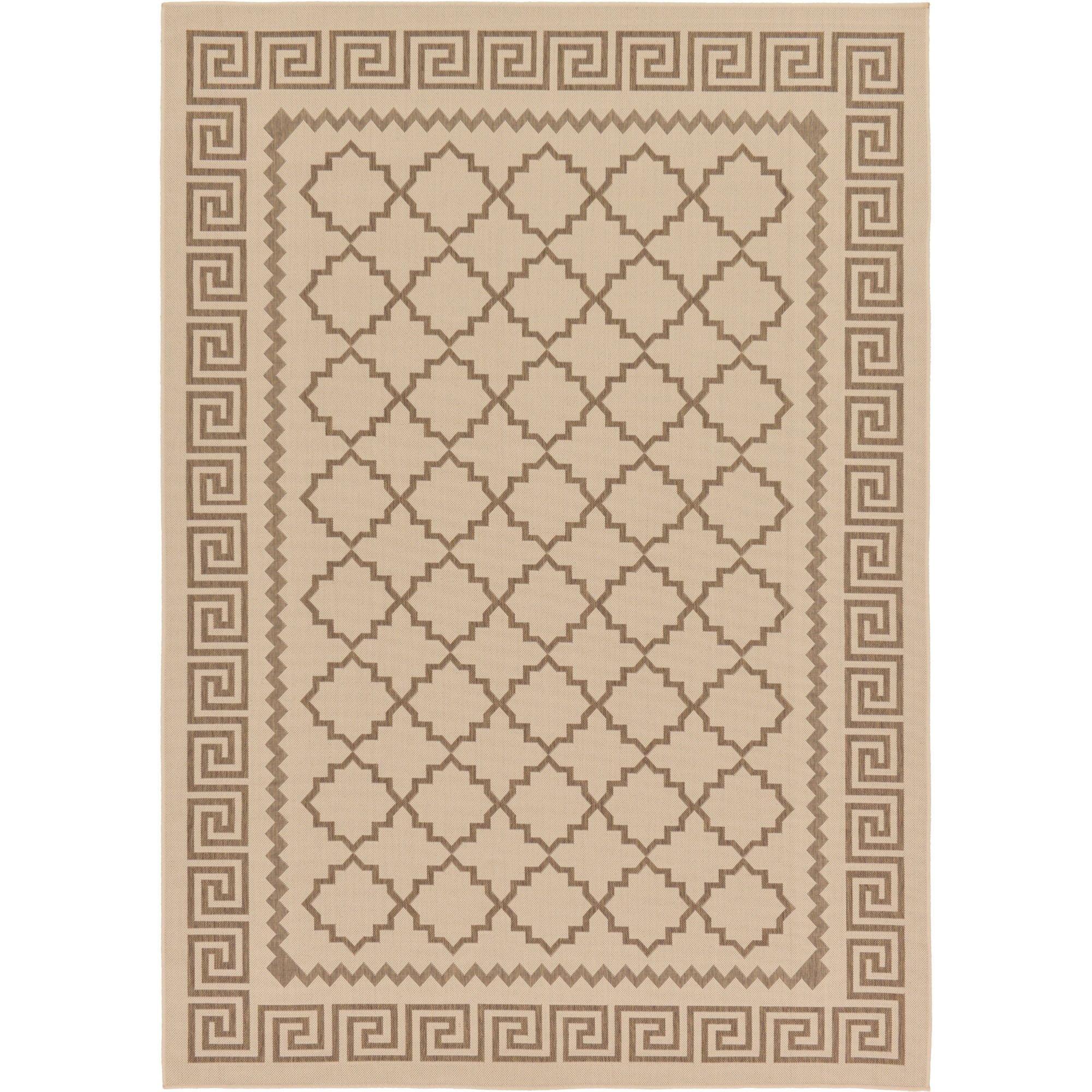 Beige and Brown Geometric Outdoor Area Rug 7' x 10'