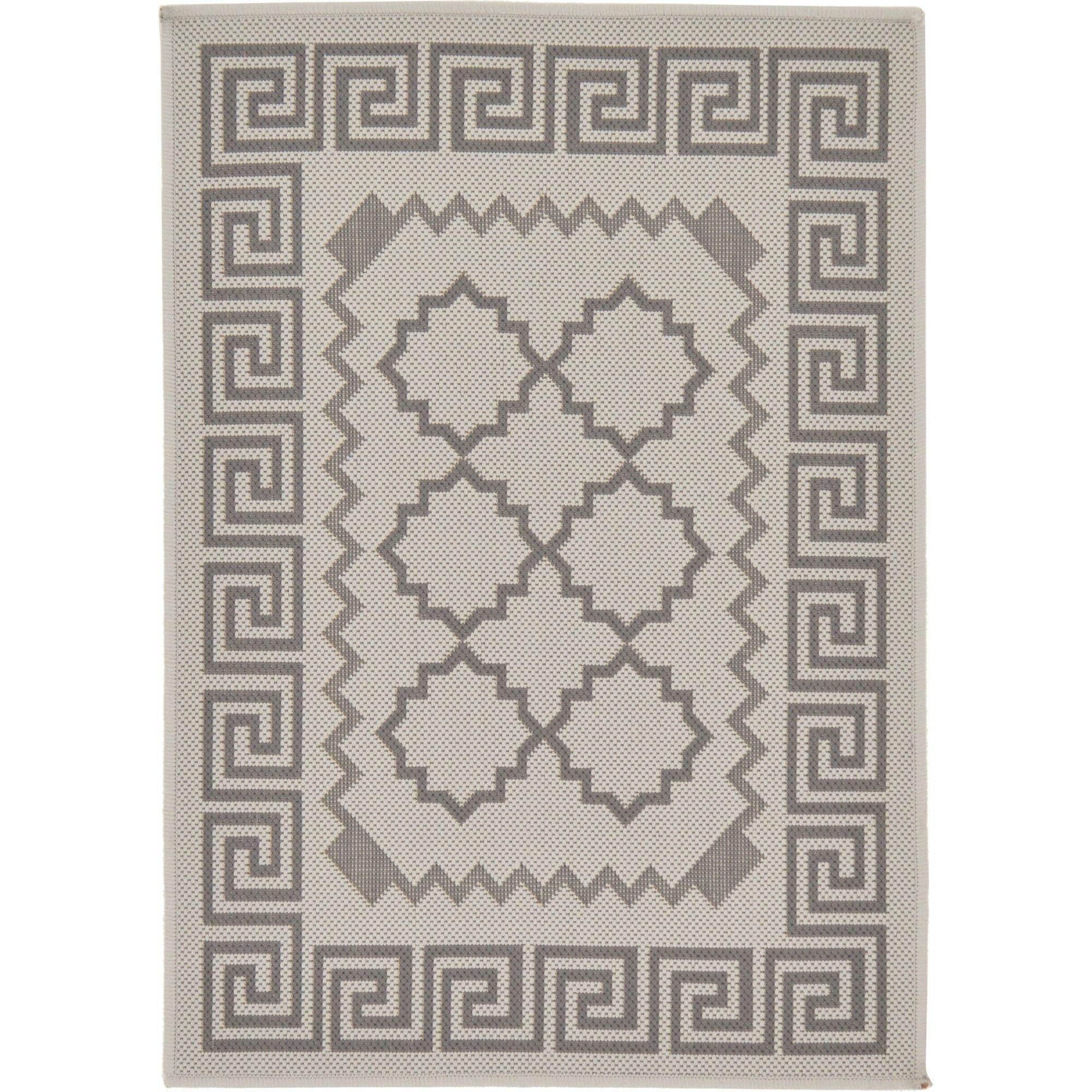 Modern Outdoor Lattice Gray Synthetic 2' x 3' Rectangular Rug