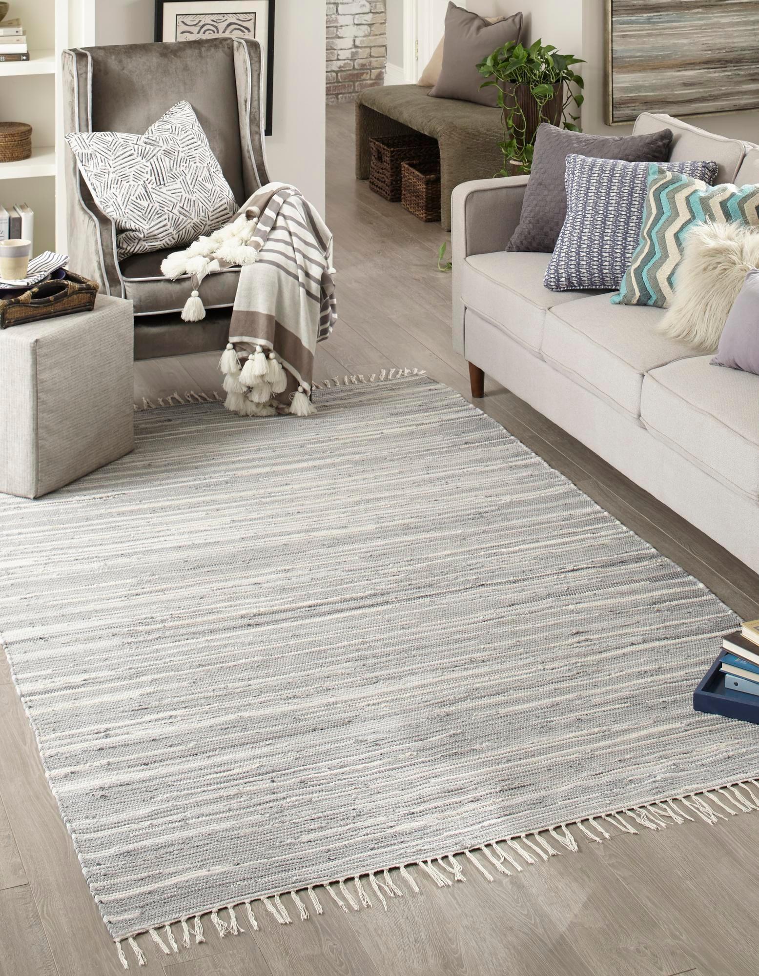 Gray and Ivory Handwoven Reversible Cotton Area Rug