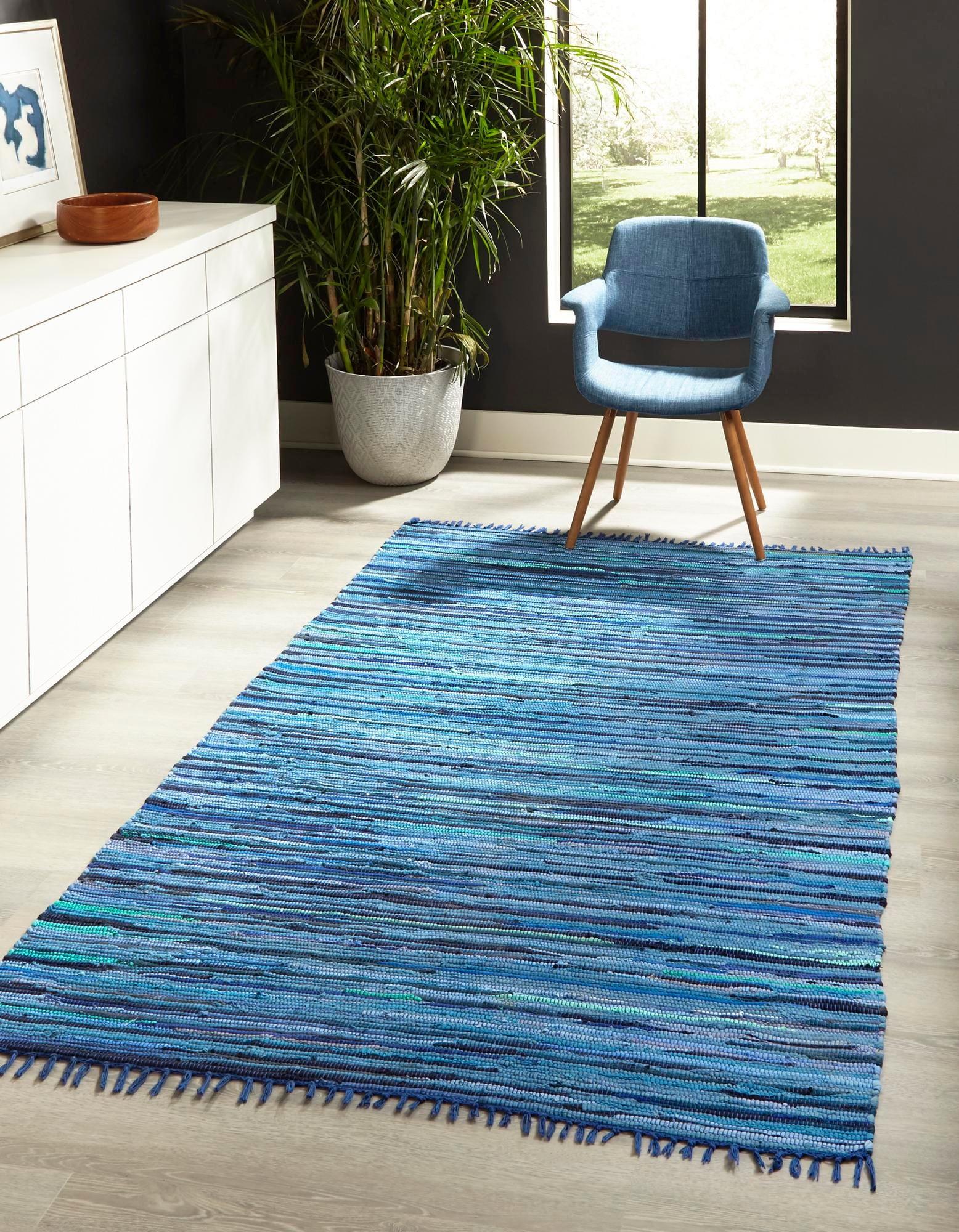 Unique Loom Chindi Cotton Collection Area Rug - Striped (2' 2" x 3' Rectangle Navy Blue/Black)