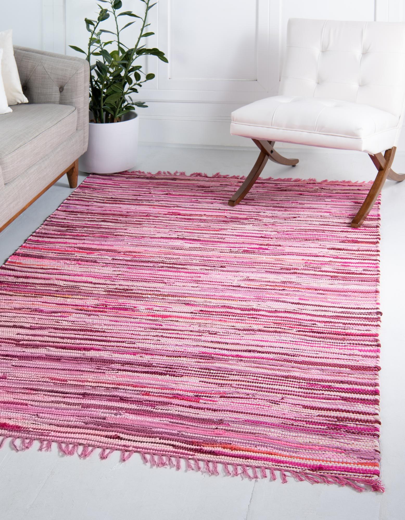 Unique Loom Chindi Cotton Collection Area Rug - Striped (9' x 12' Rectangle Pink/Burgundy)