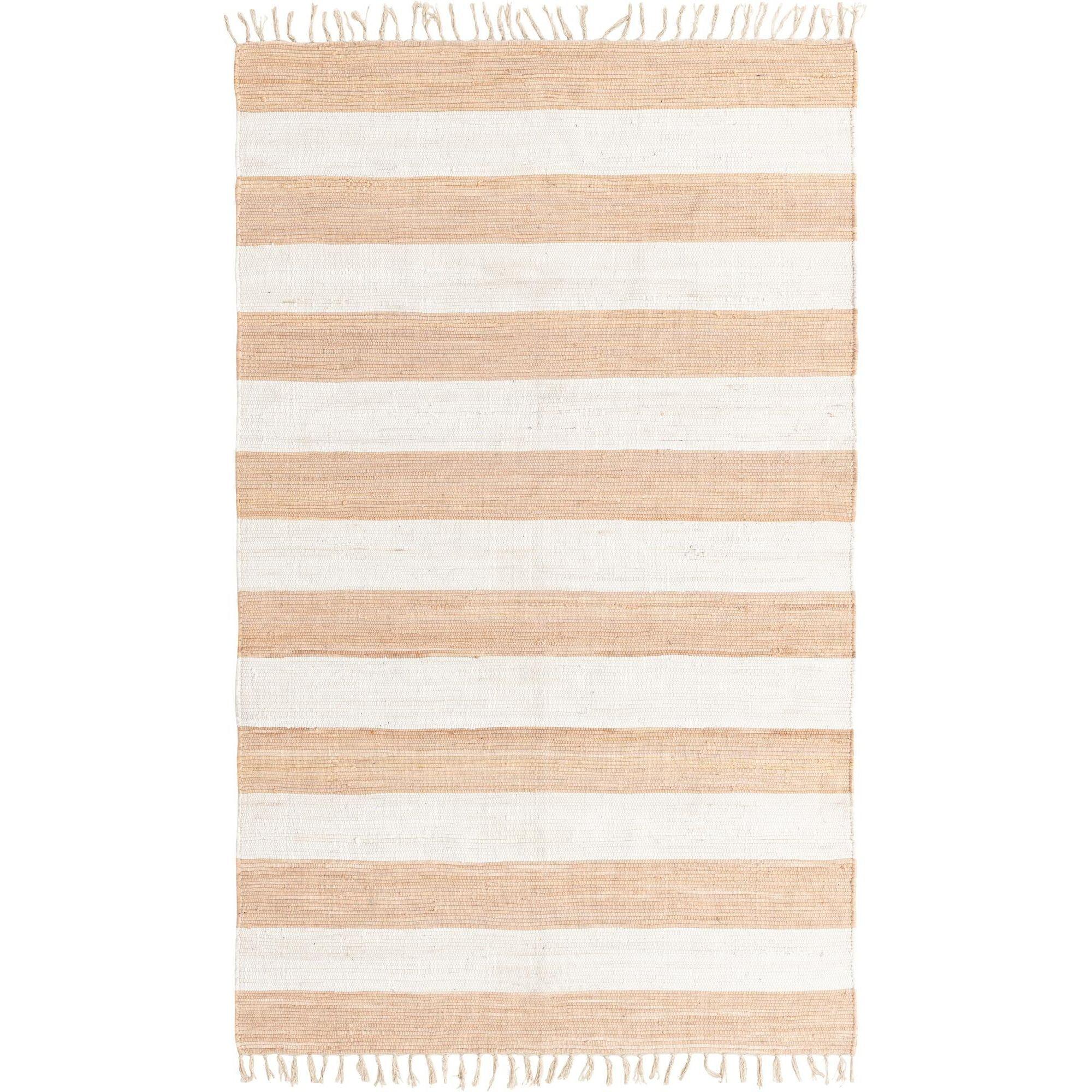 Handmade Beige Stripe Indoor Rectangular Rug 5'1" x 8'0"