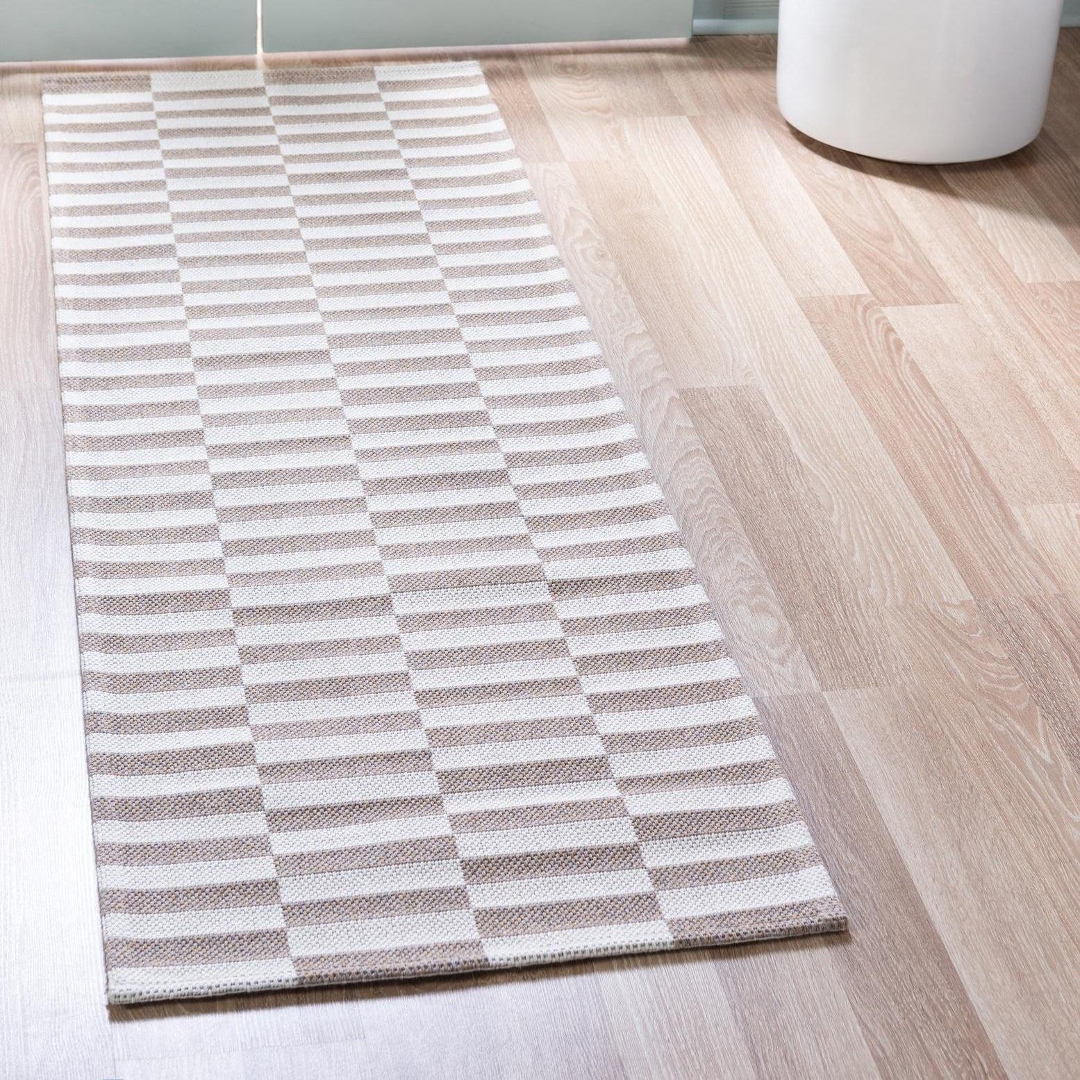 Eco-Friendly Taupe Geometric Indoor Runner Rug 2' 2" x 7' 4"