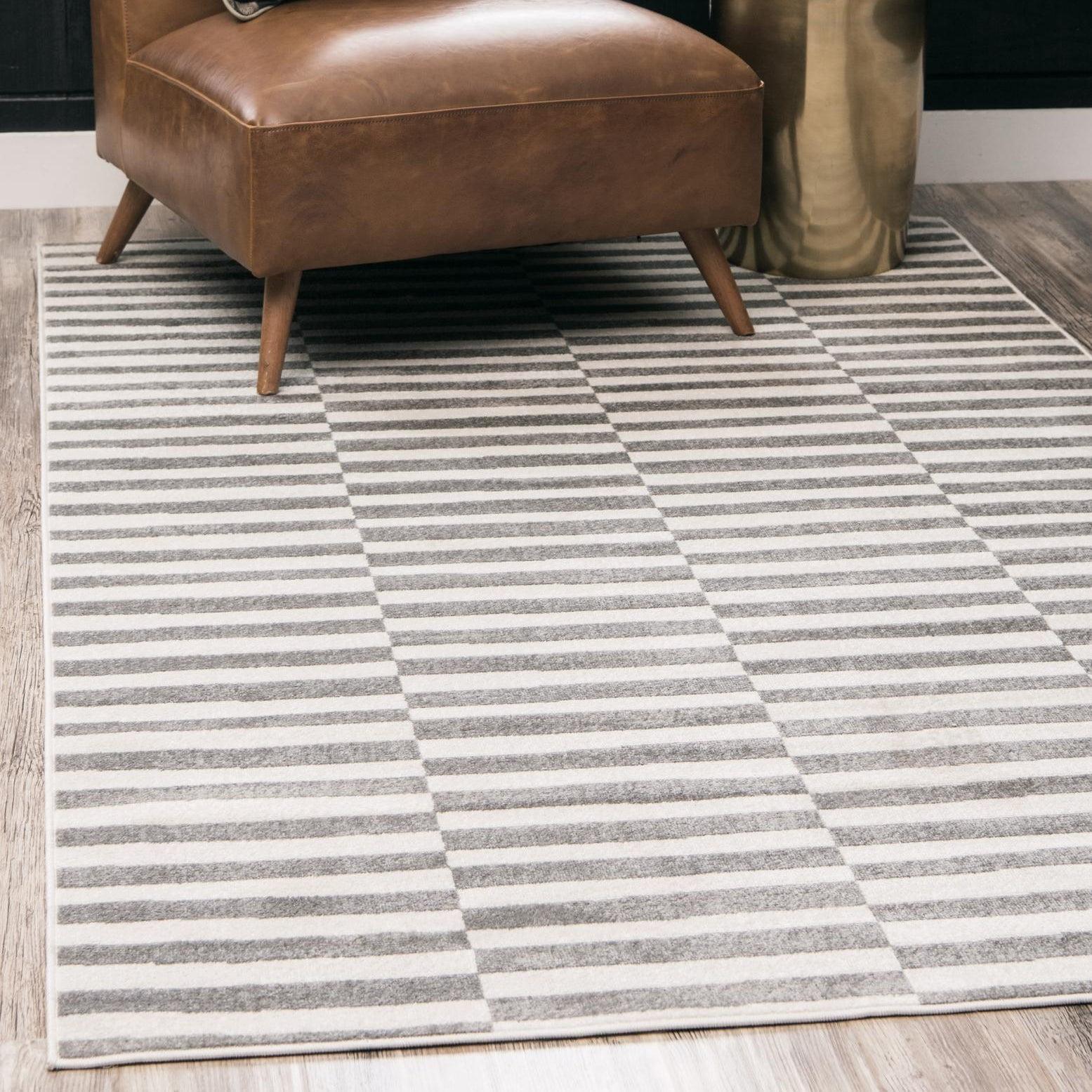 Gray Stripe Synthetic Flat Woven 9' x 12' Rug