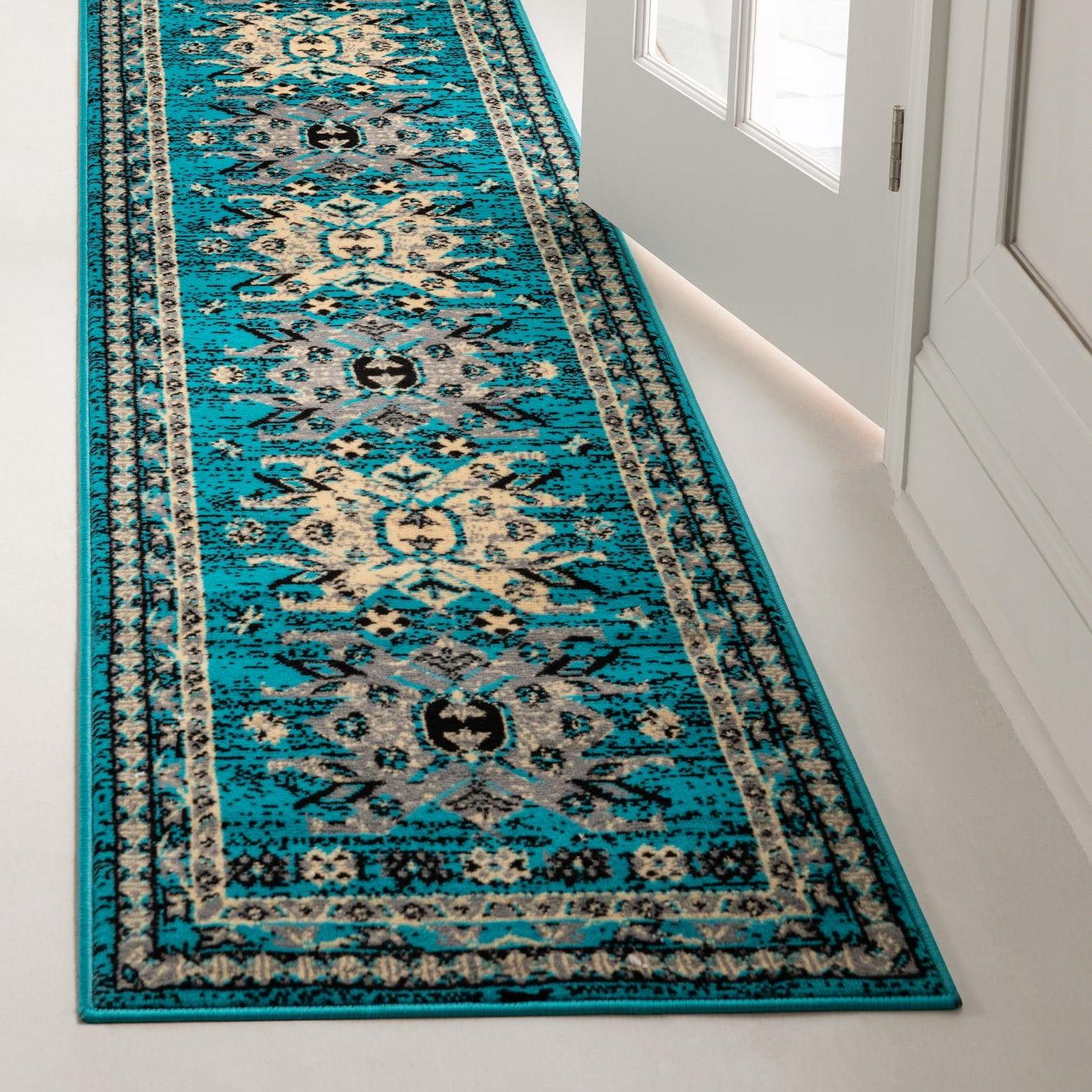 Unique Loom 2' 7 x 10' 0 Runner Turquoise Taftan Oasis Area Rug