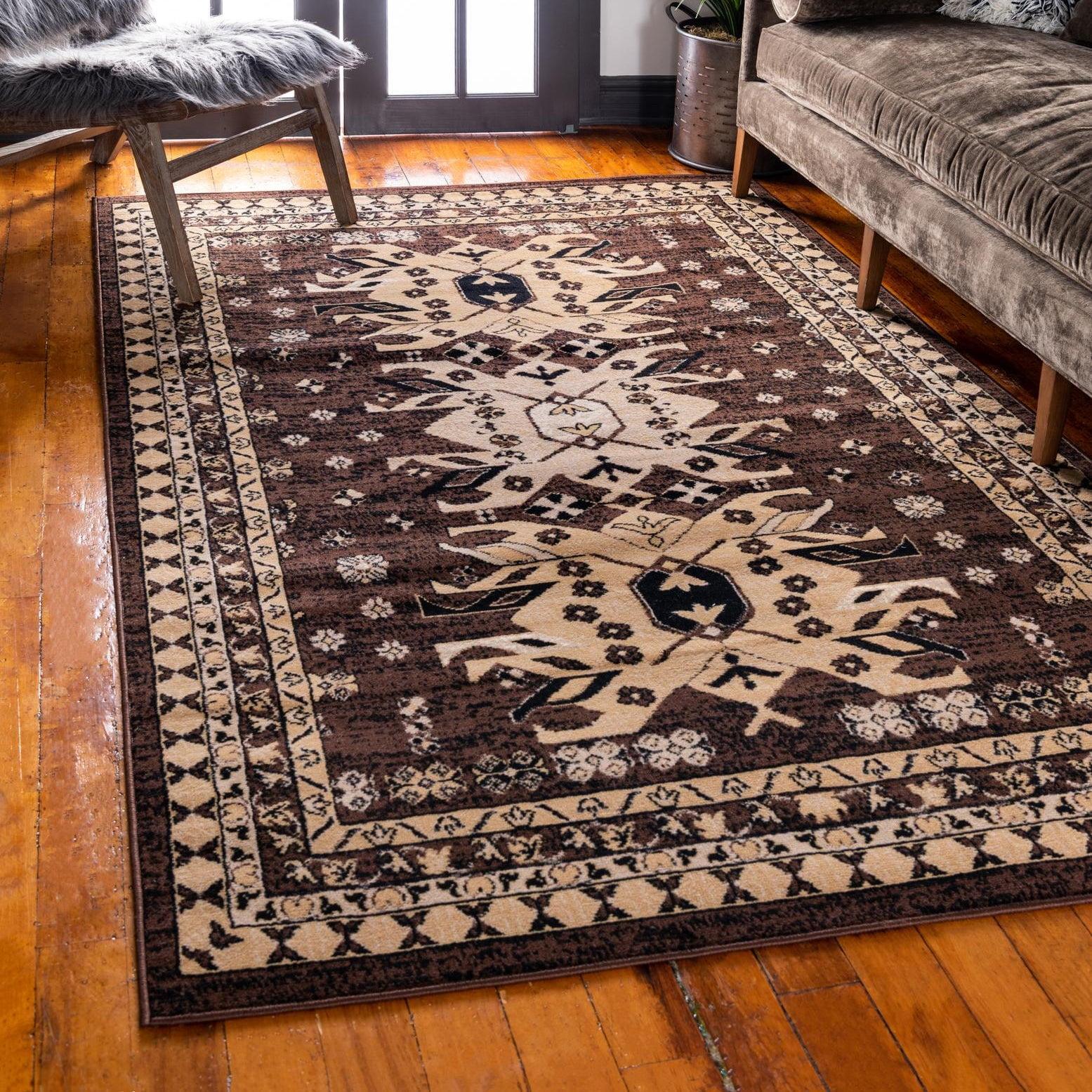 Unique Loom Taftan Collection Area Rug - Oasis (4' 1" x 6' 1" Rectangle Brown/Cream)