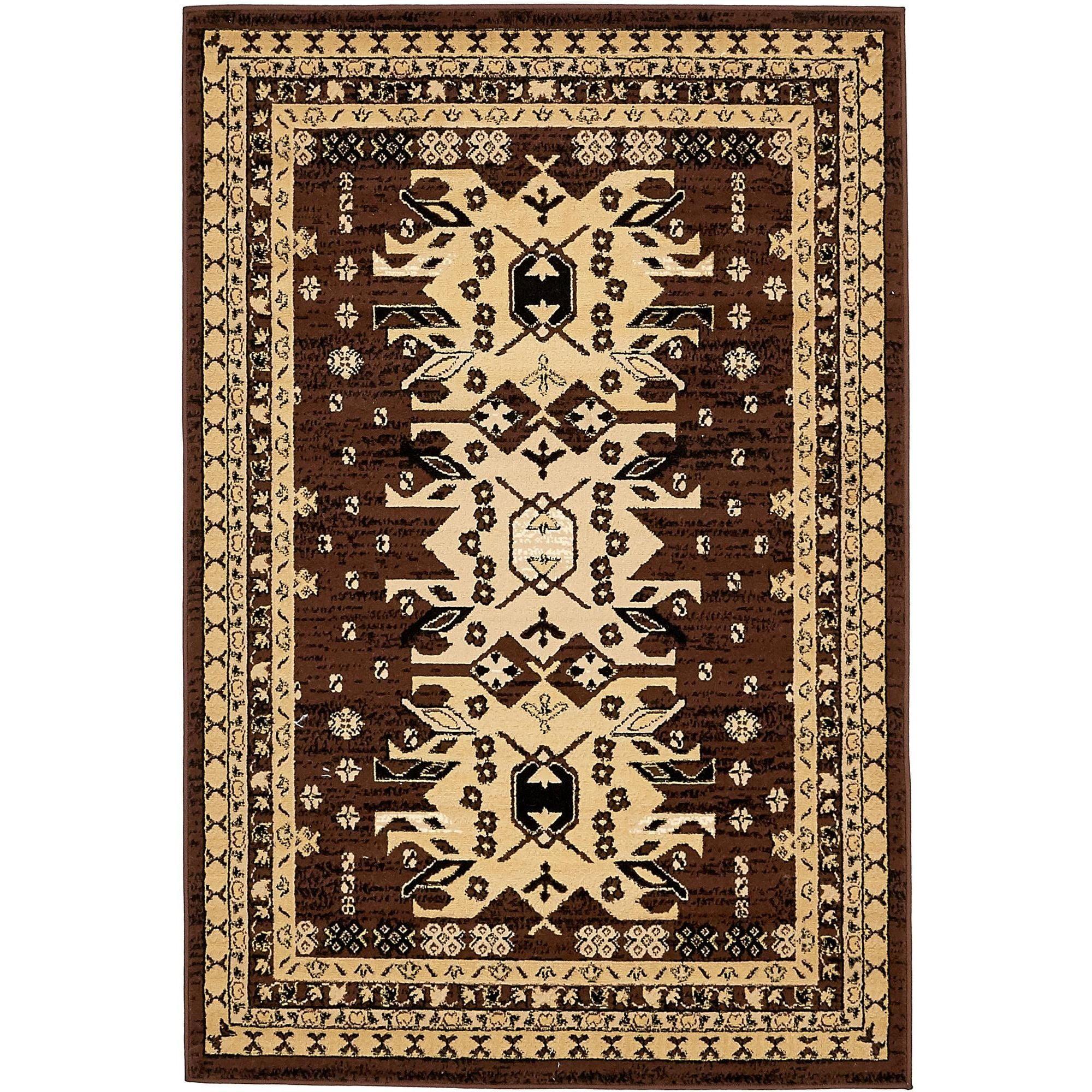 Taftan Brown and Beige 4' x 6' Stain-Resistant Area Rug