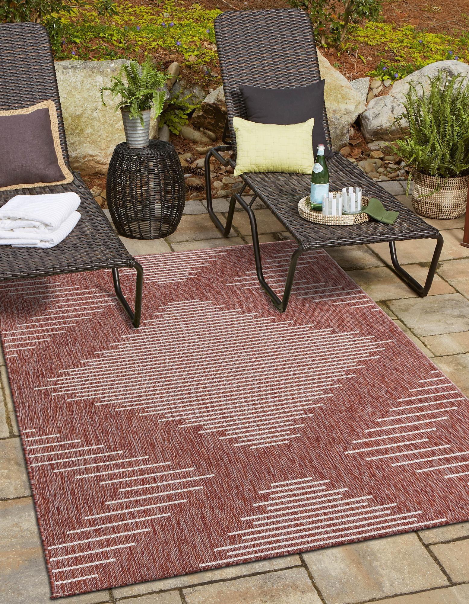 Unique Loom Outdoor Modern Tambor Lines Woven Area Rug