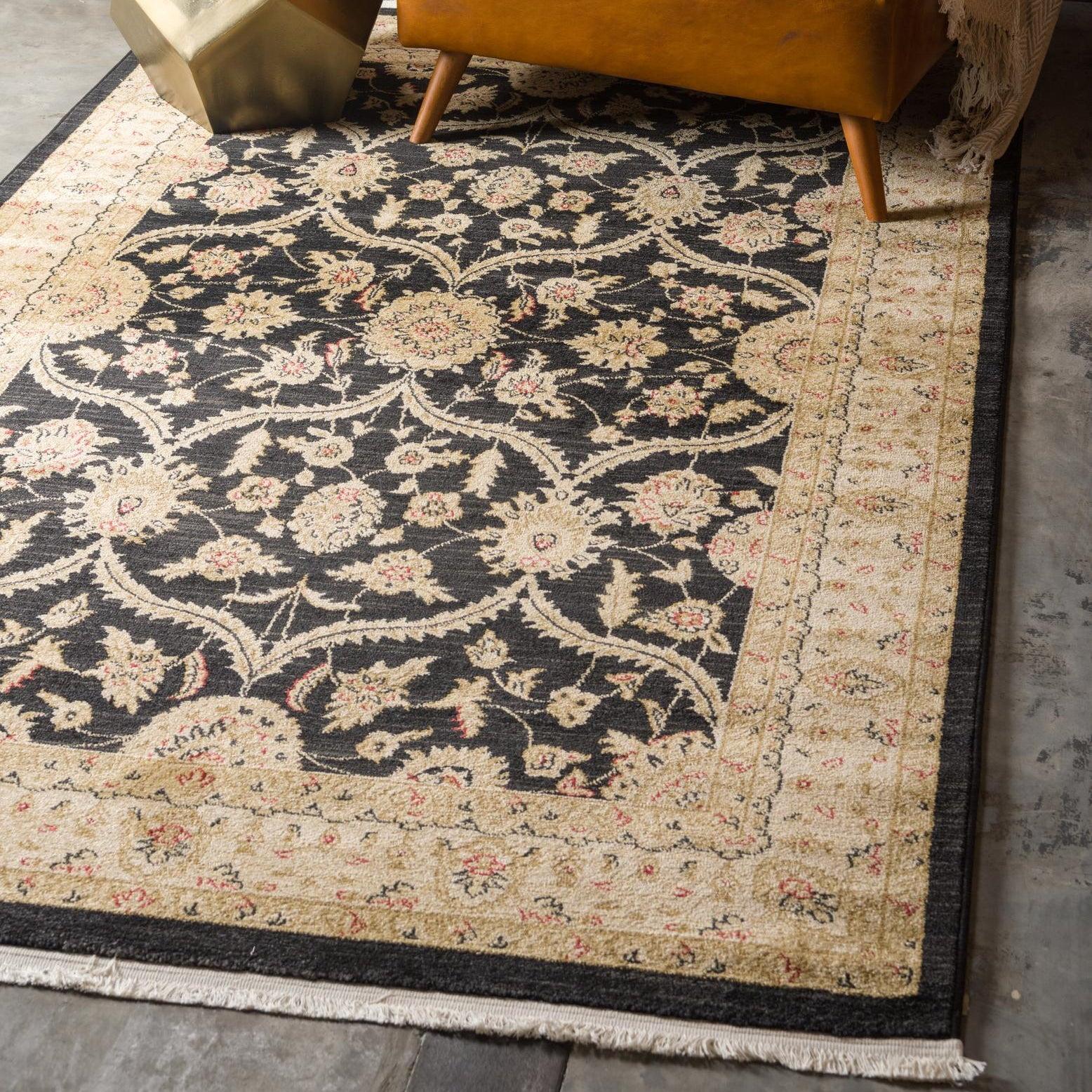 Unique Loom Edinburgh Collection Area Rug - Tansy (3' 3" x 5' 3" Rectangle Black/Cream)