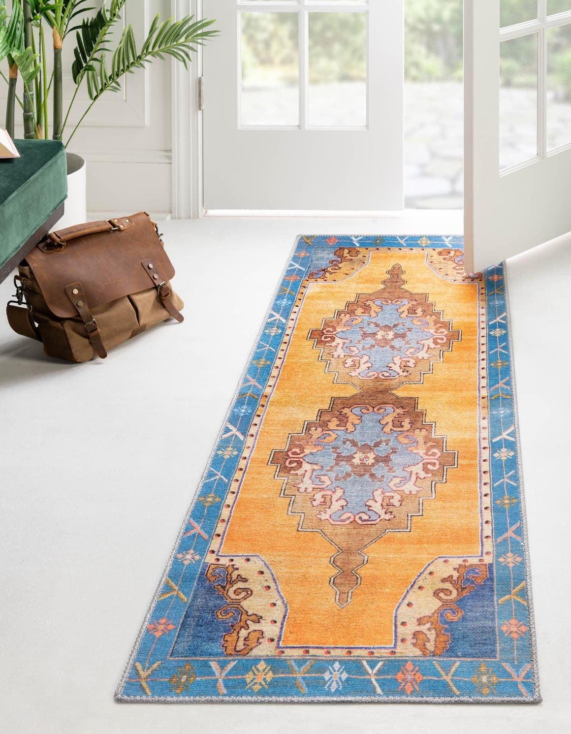 Machine Woven Chenille Area Rug in Orange