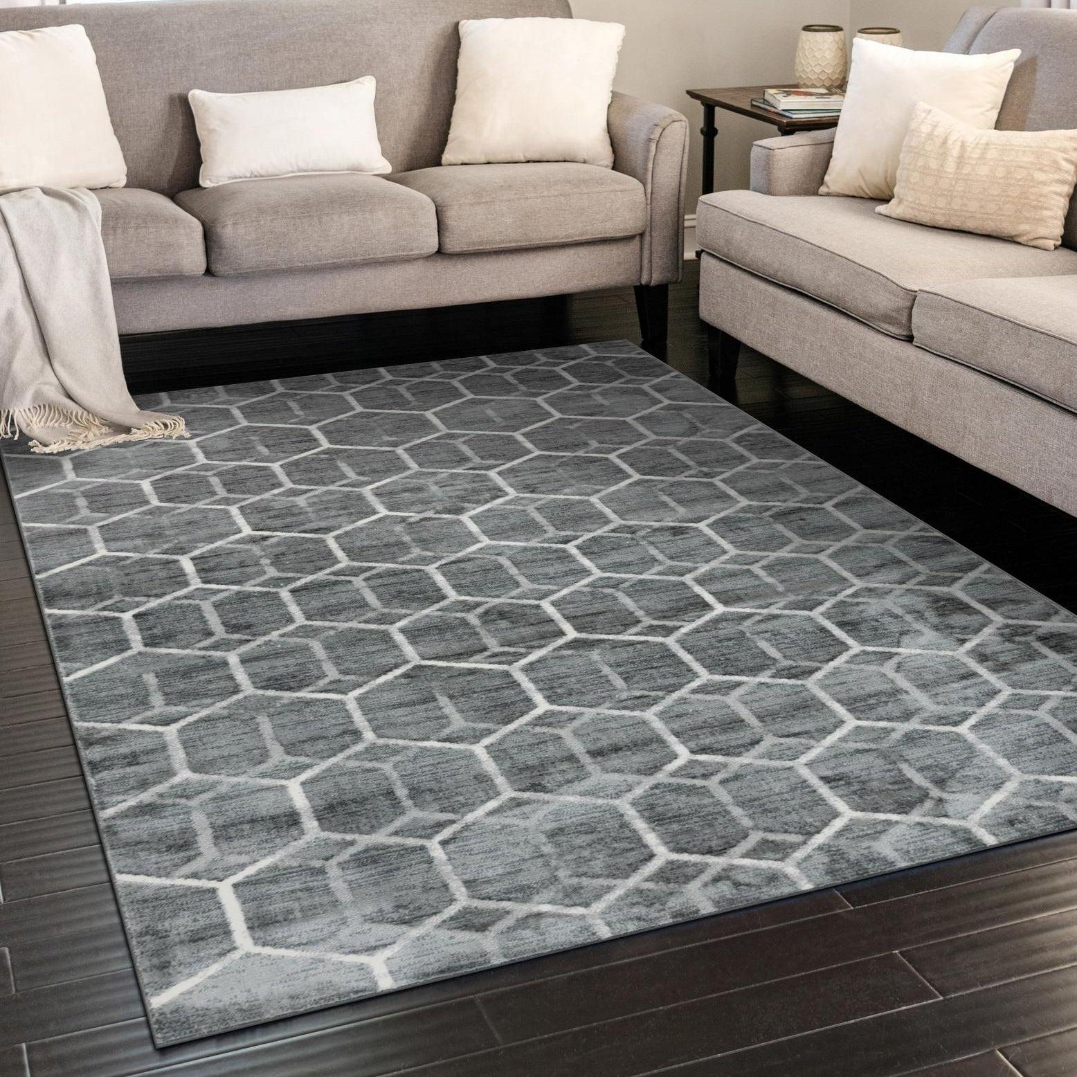 Sophisticated Gray Trellis Indoor Rug 7' x 10' with Easy Care