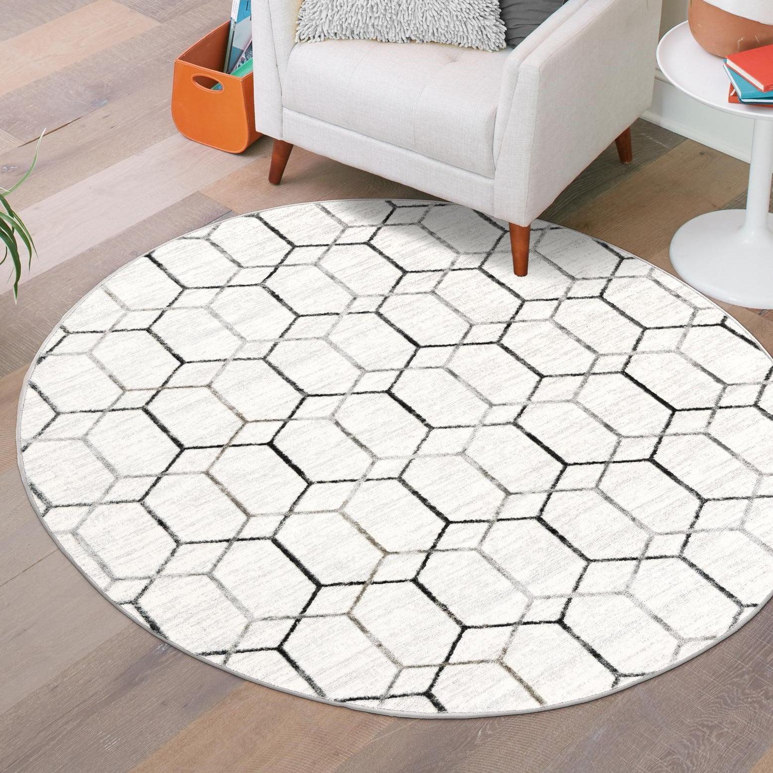 Unique Loom Matrix Trellis Collection Area Rug - Tile (3' 3" Round White/Gray)