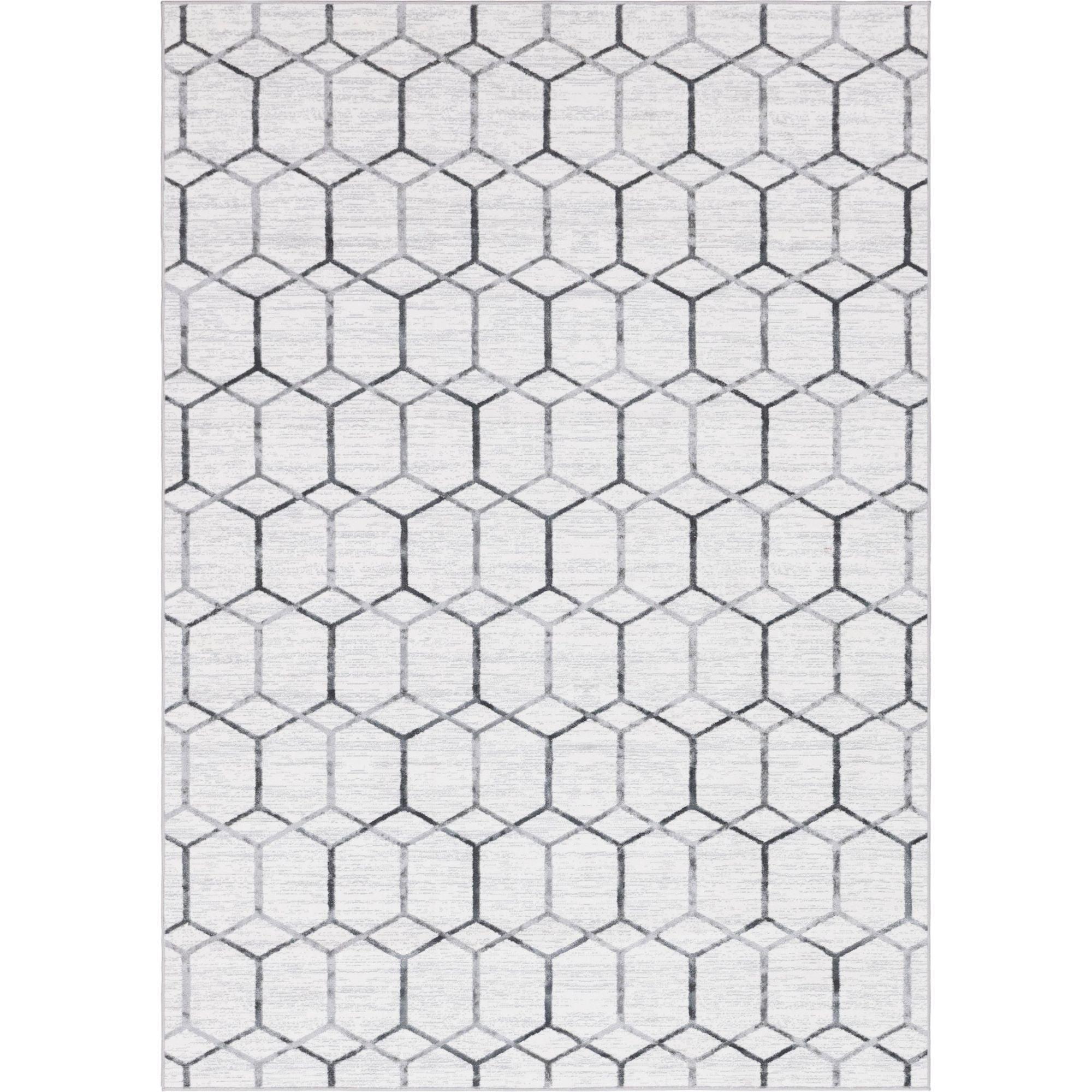 White Trellis Stain-Resistant Synthetic 7x10 Rug