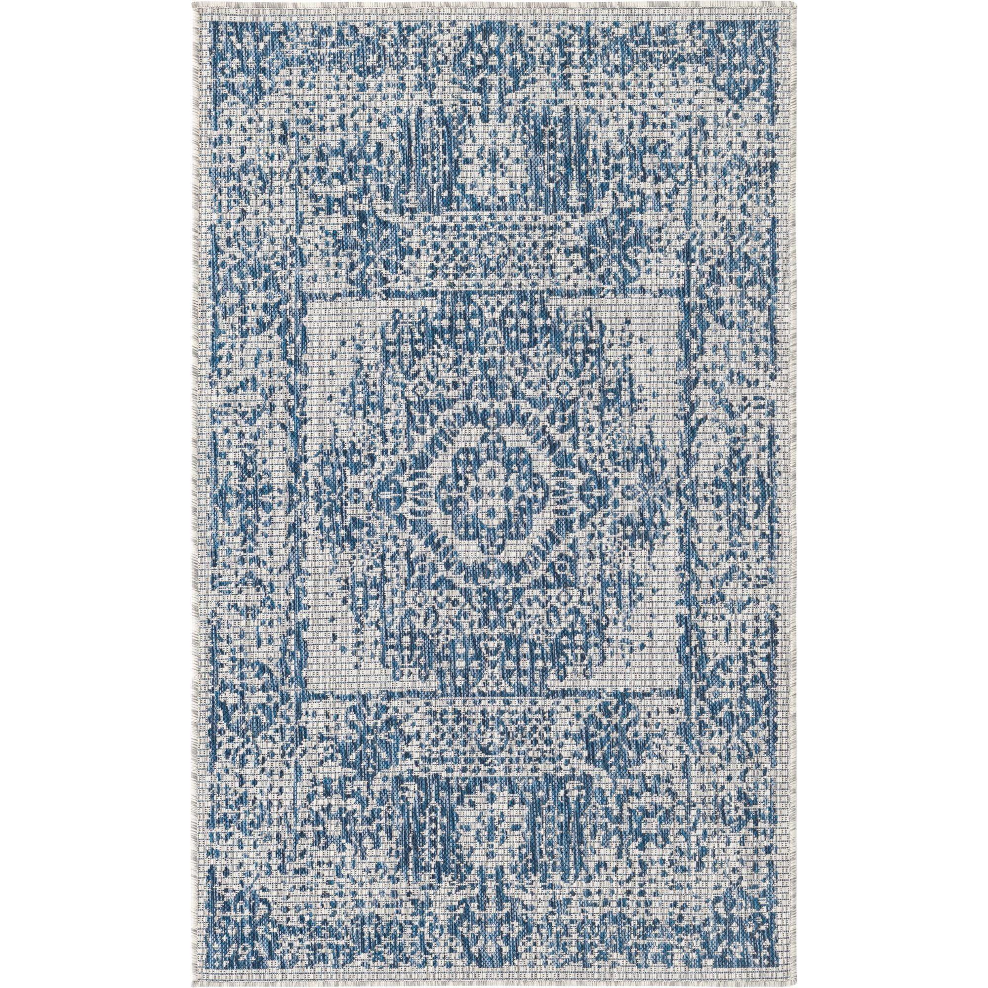 Easy Care Blue Synthetic 3'3" x 5'3" Outdoor Rectangular Rug