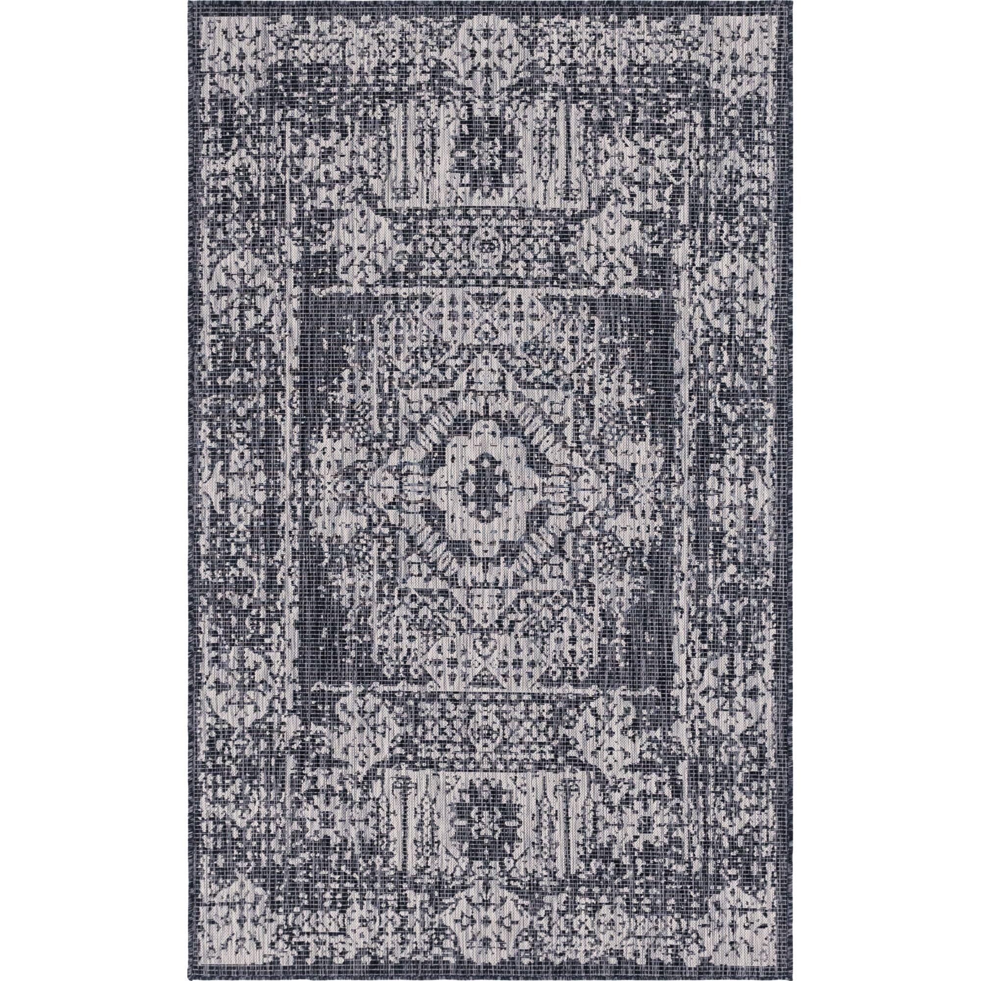 Charcoal Gray Flat Woven Synthetic 5' x 8' Outdoor Rug